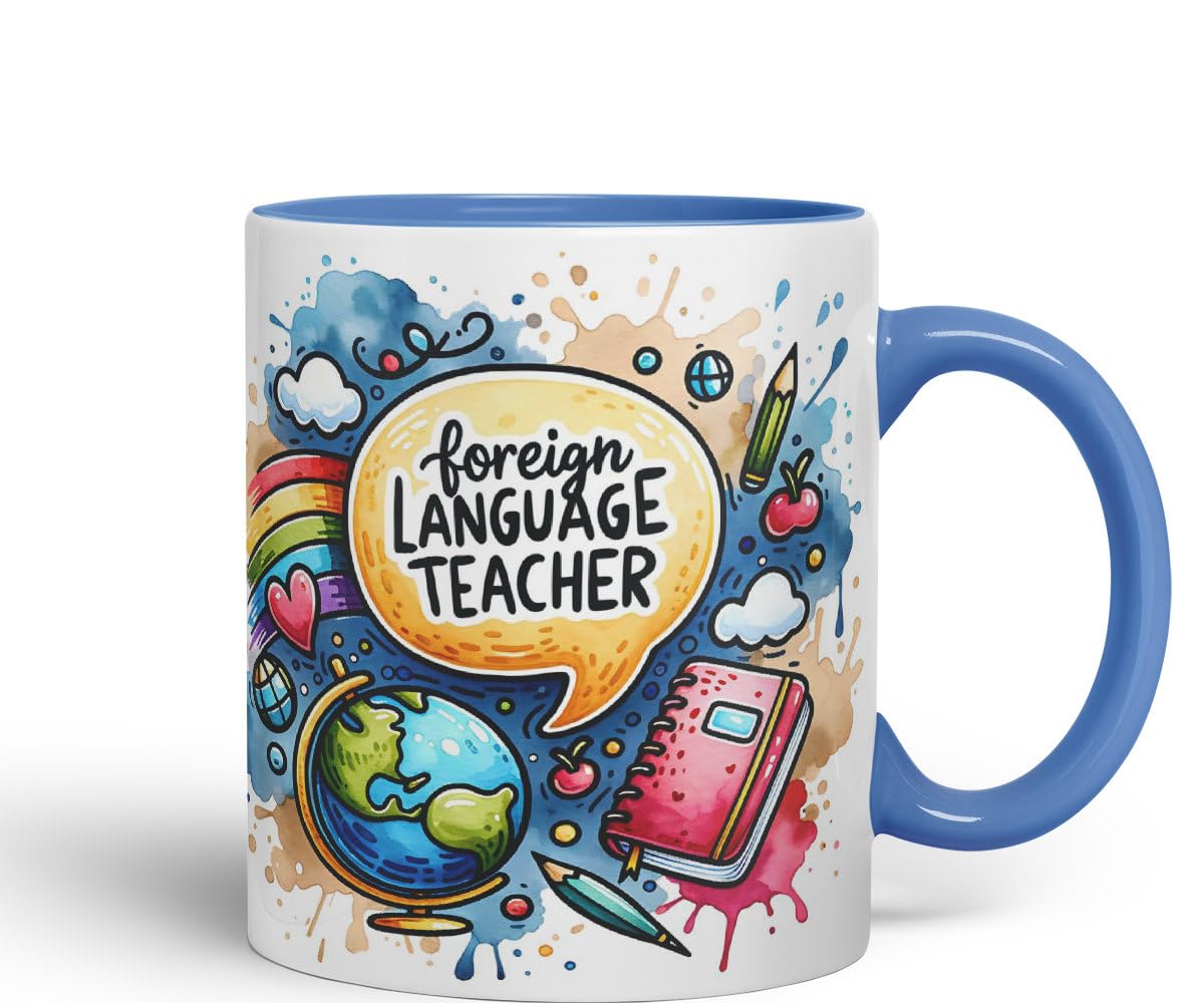 Vixar Foreign Language Teacher Teacher Mug Thank You, End of School Gift Ceramic Coloured Mug Cup for Tea Coffee Hot Brew 330ml 11Oz Gift
