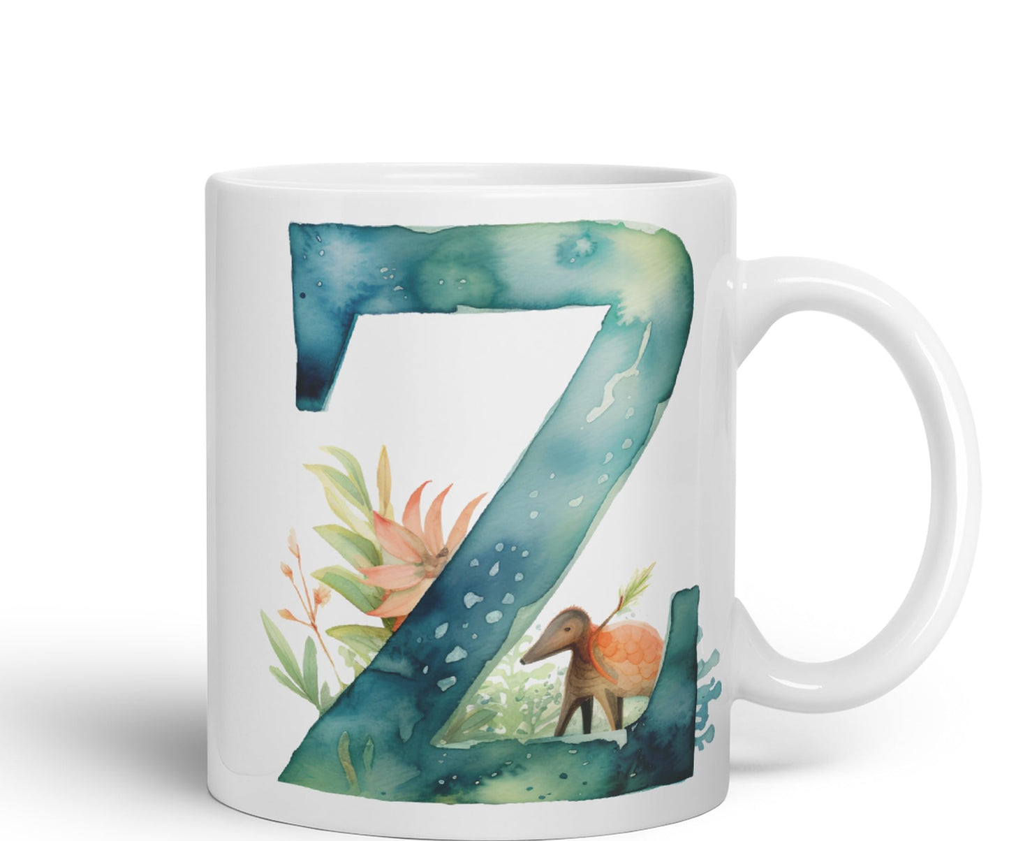 Letter Z mug, Animals Alphabet Letter Z Monogram animal for kids Ceramic Coloured Mug Cup for Tea Coffee Hot brew 330ml 11Oz Gift