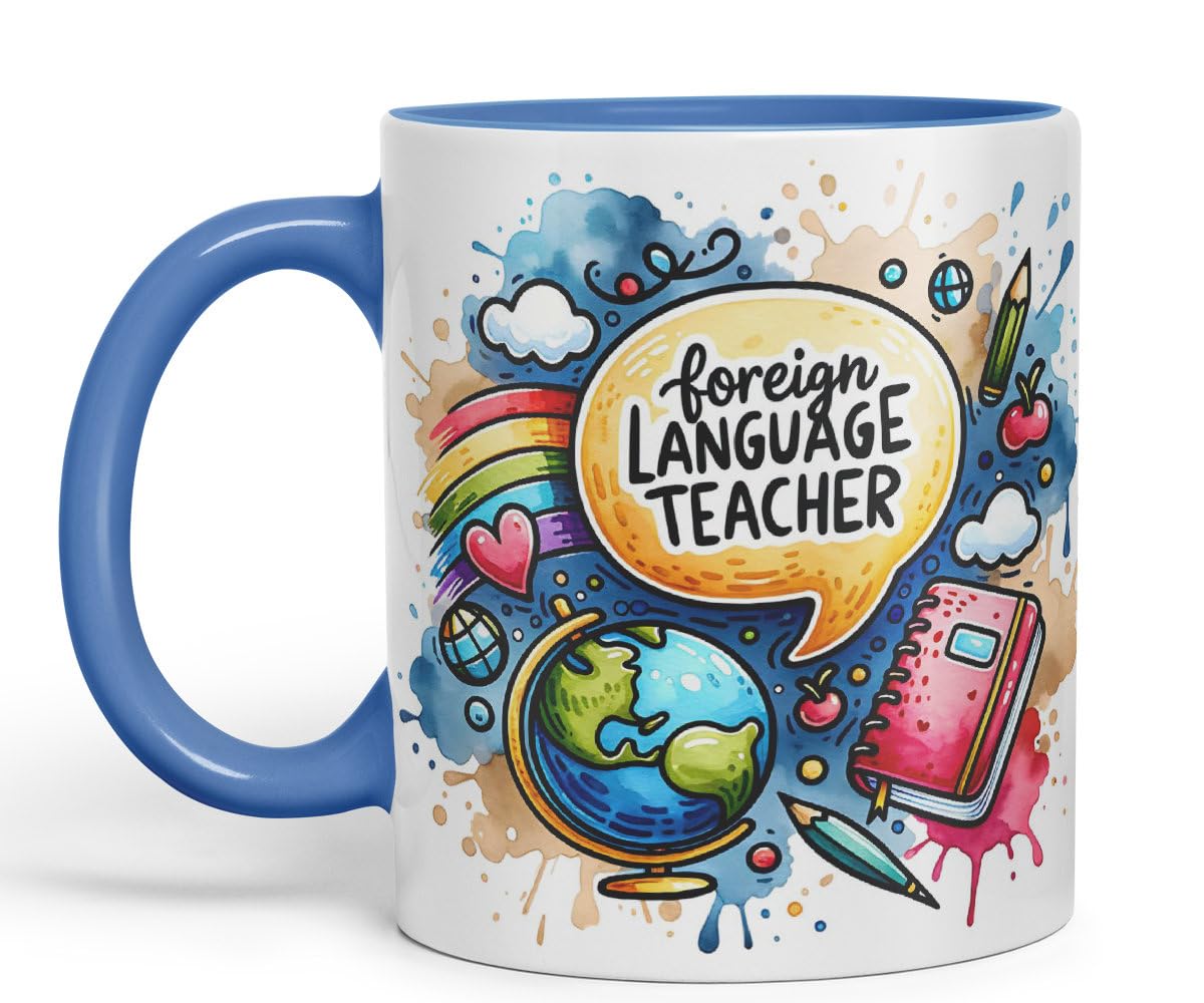 Vixar Foreign Language Teacher Teacher Mug Thank You, End of School Gift Ceramic Coloured Mug Cup for Tea Coffee Hot Brew 330ml 11Oz Gift