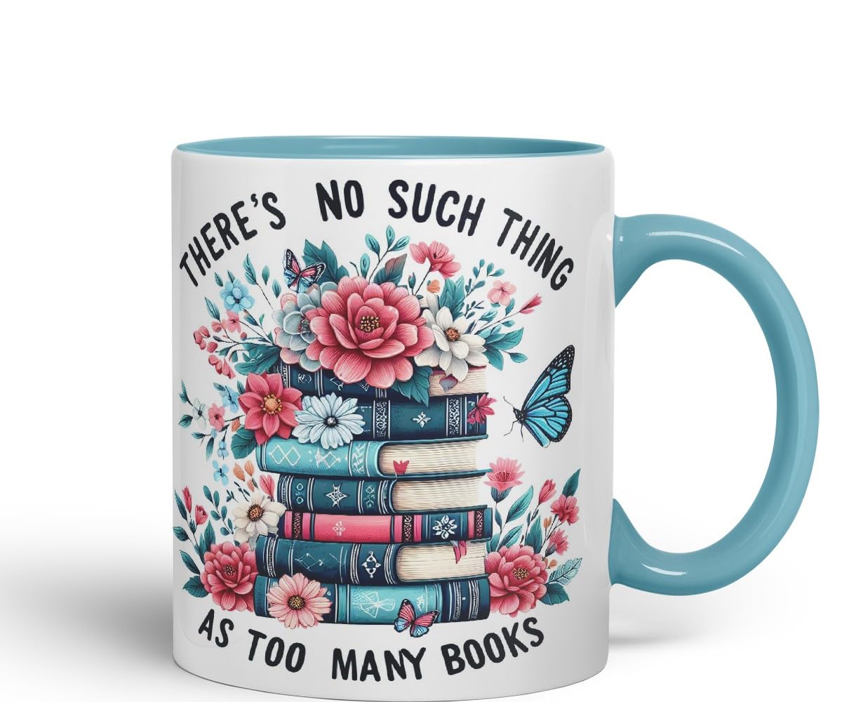 Vixar There's No Such Thing As Too Many Books Coloured Ceramic Mug Cup Gift, 11oz (Black)
