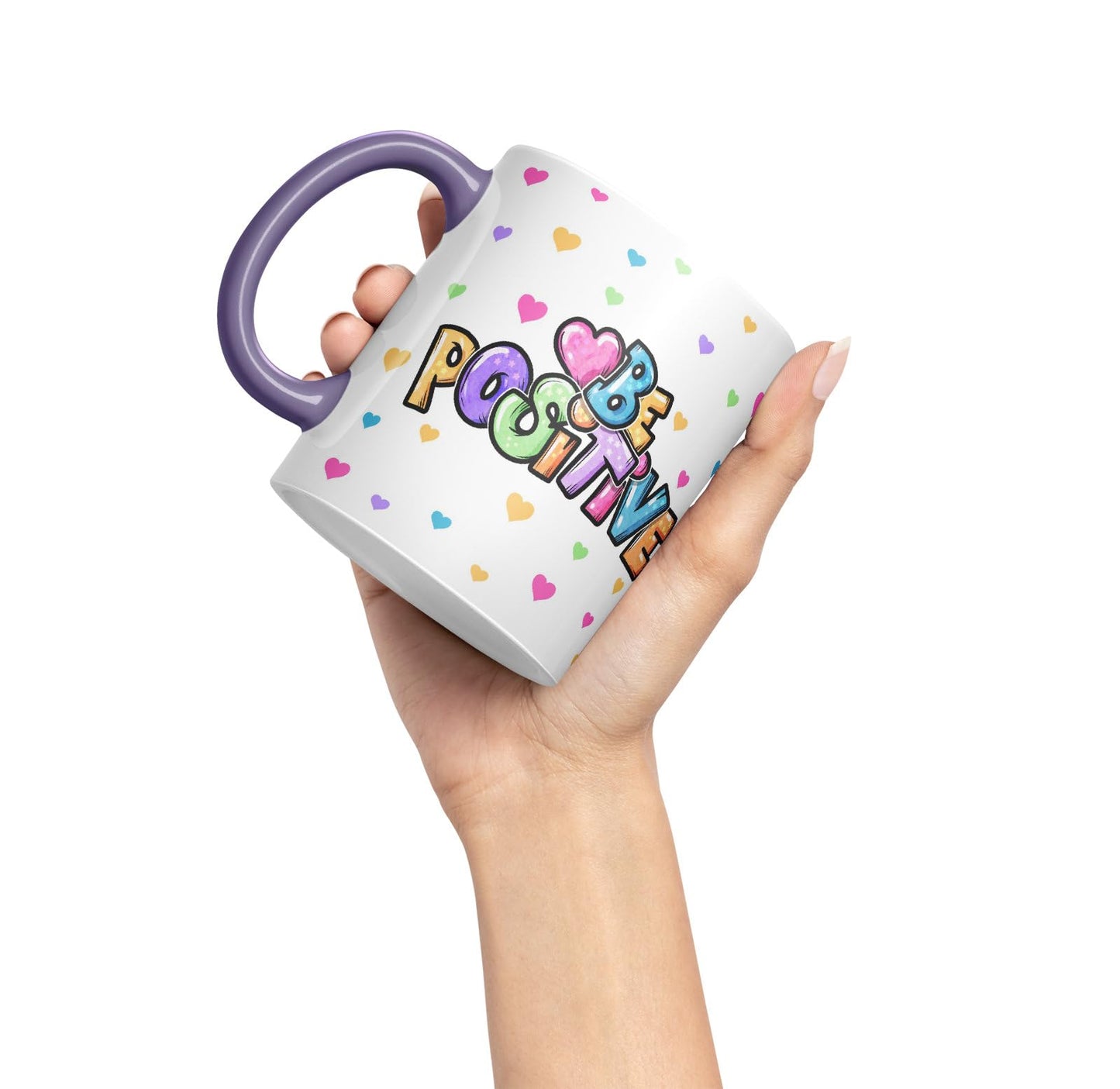 Vixar Be Positive herts Joke sarkasm Ceramic Coloured Mug Cup for Tea Coffee Hot Brew 330ml 11Oz Gift