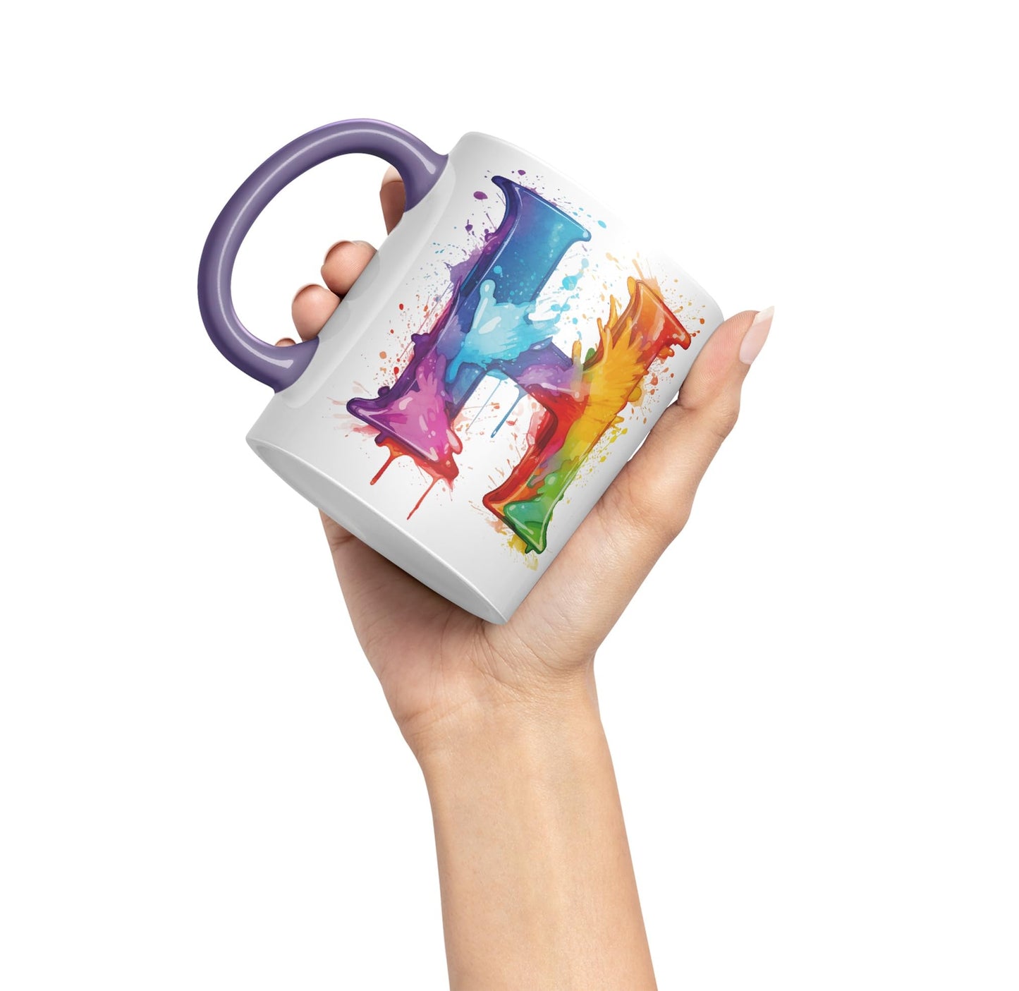 Letter H mug, Alphabet Letter H Monogram watercolour Ceramic Coloured Mug Cup for Tea Coffee Hot brew 330ml 11Oz Gift