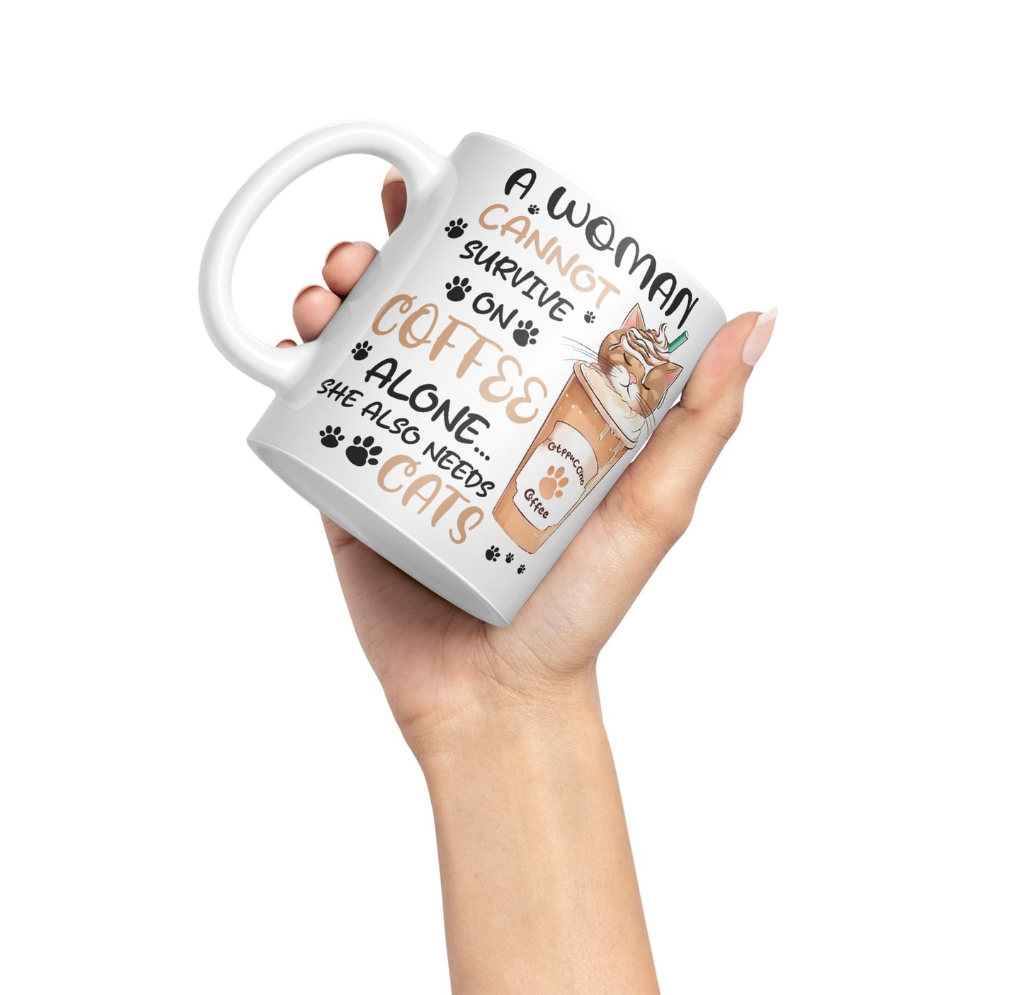 Vixar A Woman Cannot Survive on Coffee Cats Sarcastic Joke Ceramic Coloured Mug Cup for Tea Coffee Hot Brew 330ml 11Oz