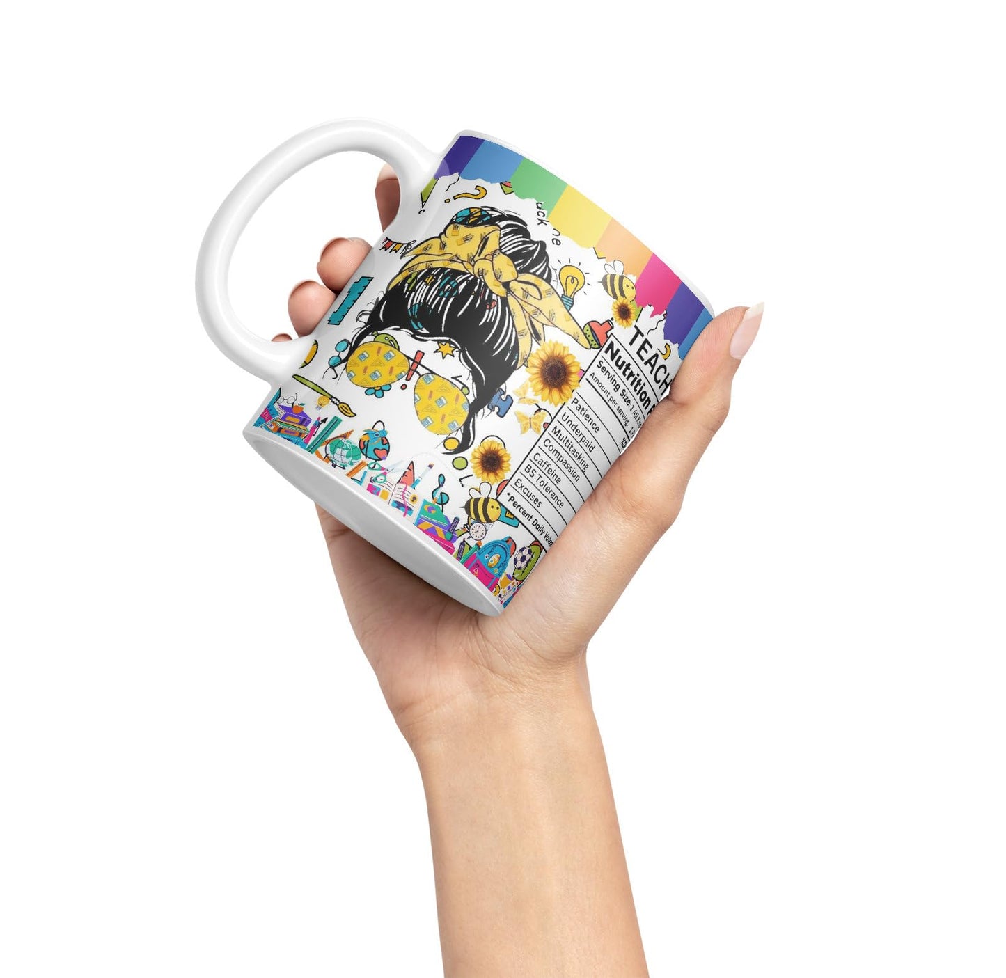 Vixar Teacher Nutrition Facts #teacherlife Mug Thank You, End of School Gift Ceramic Coloured Mug Cup for Tea Coffee Hot Brew 330ml 11Oz Gift TF2
