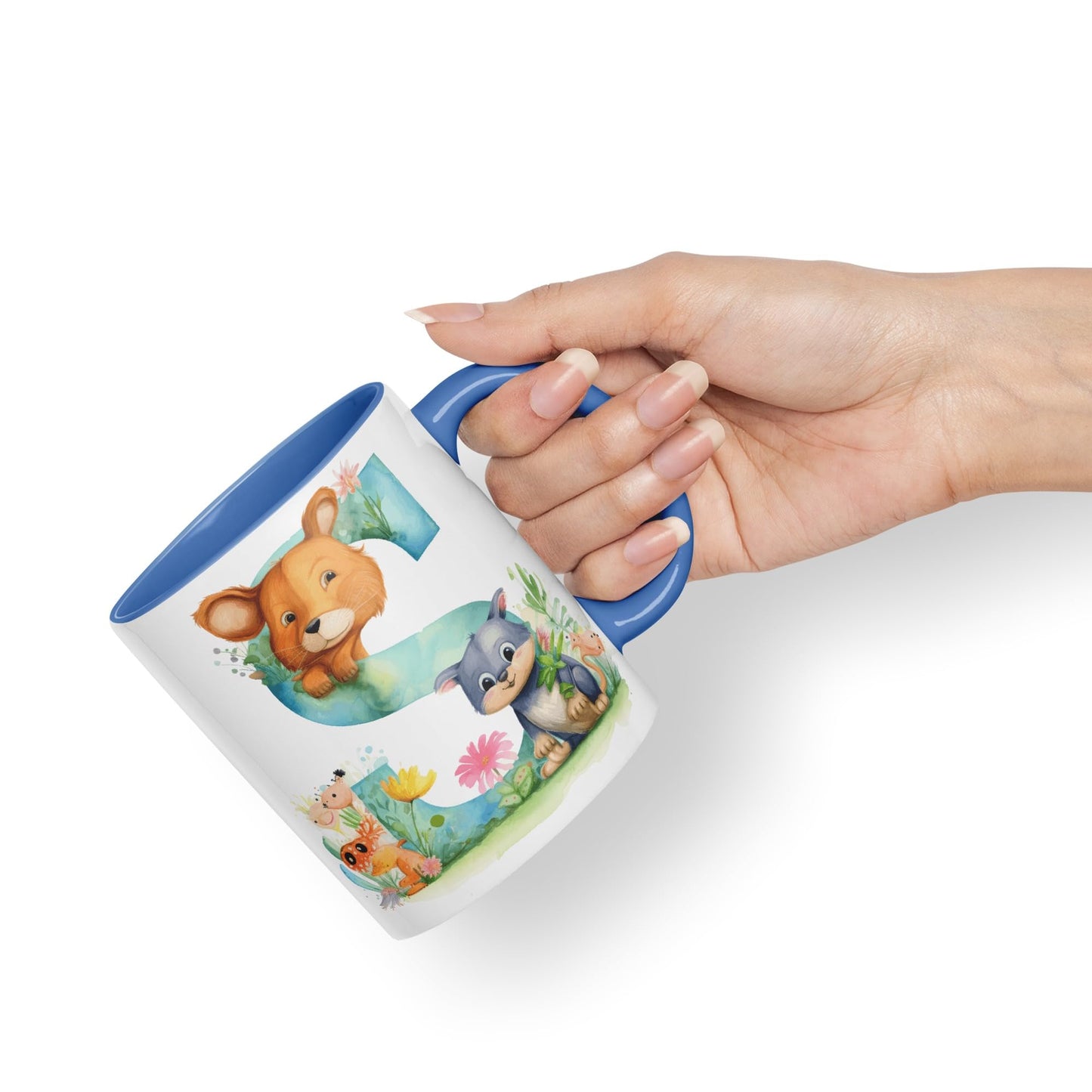 Letter S mug, Animals Alphabet Letter S Monogram animal for kids Ceramic Coloured Mug Cup for Tea Coffee Hot brew 330ml 11Oz Gift