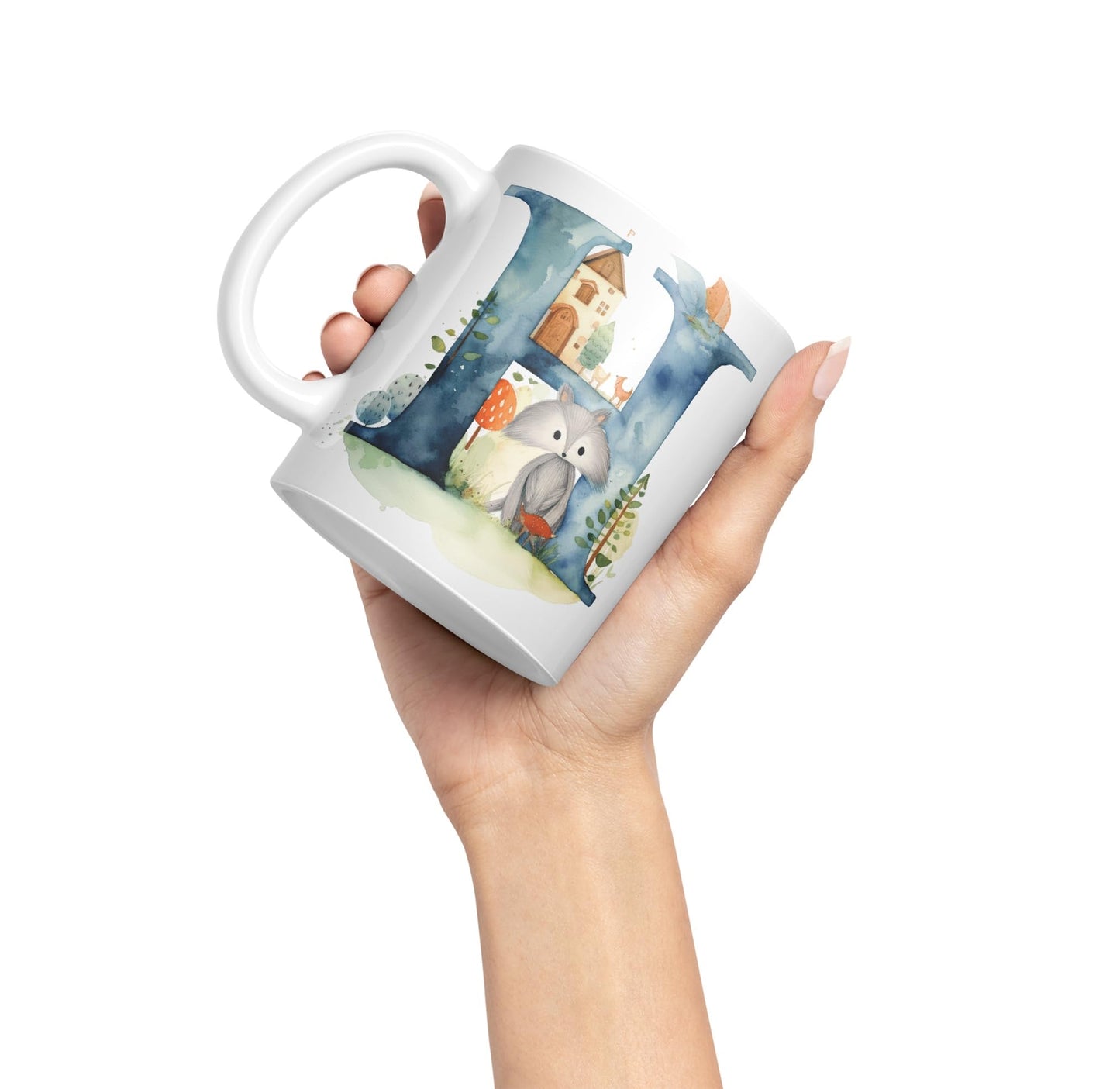 Letter H mug, Animals Alphabet Letter H Monogram animal for kids Ceramic Coloured Mug Cup for Tea Coffee Hot brew 330ml 11Oz Gift