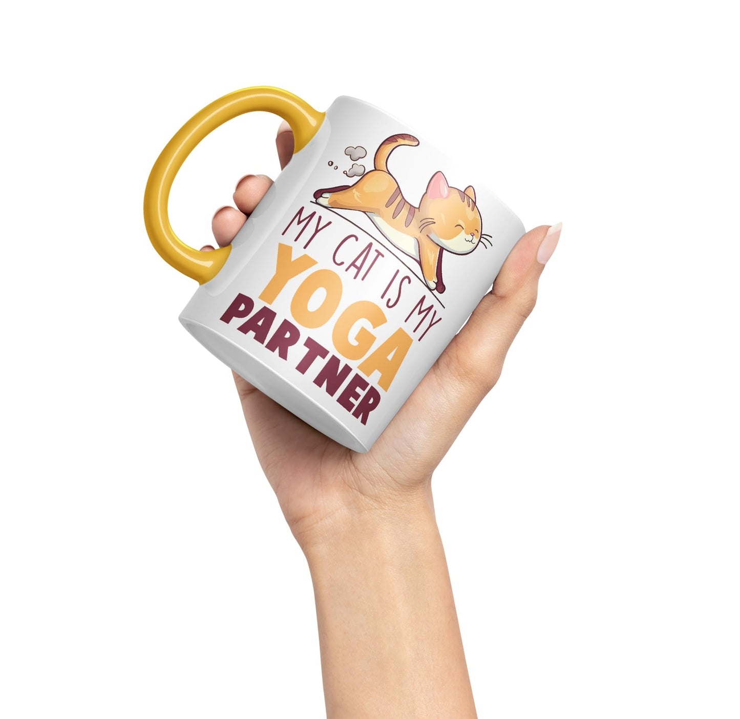 My cat is My Yoga Partner, cat Sarcastic Joke Ceramic Coloured Mug Cup for Tea Coffee Hot Brew 330ml 11Oz