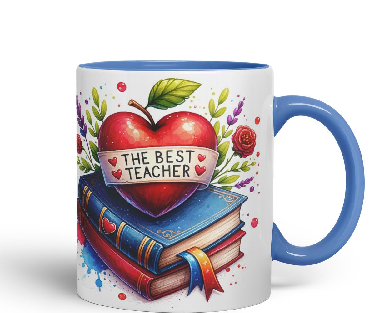 Vixar Best Teacher Mug Thank You, End of School Gift Ceramic Coloured Mug Cup for Tea Coffee Hot Brew 330ml 11Oz Gift BT4