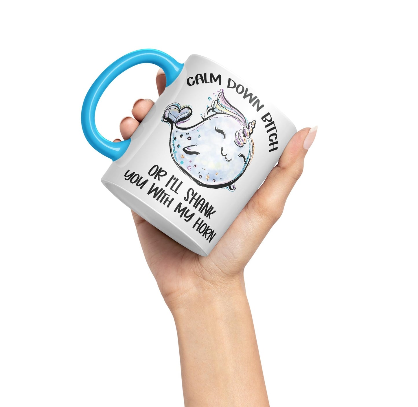 Vixar Unicorn Calm Down B... or I'll Shank You with My Horn Ceramic Coloured Mug Cup Gift Tea Coffee Christmas Office Home Sarcastic Joke
