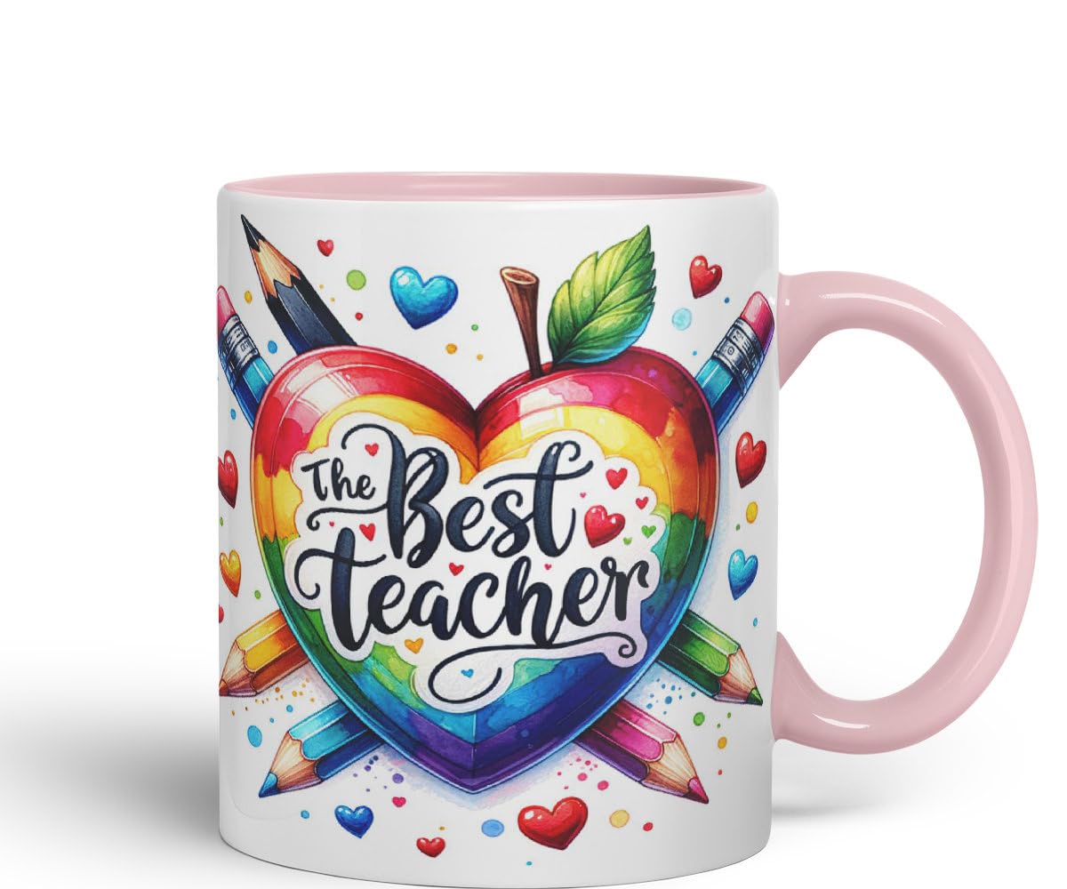 Vixar Best Teacher Mug Thank You, End of School Gift Ceramic Coloured Mug Cup for Tea Coffee Hot Brew 330ml 11Oz Gift BT2