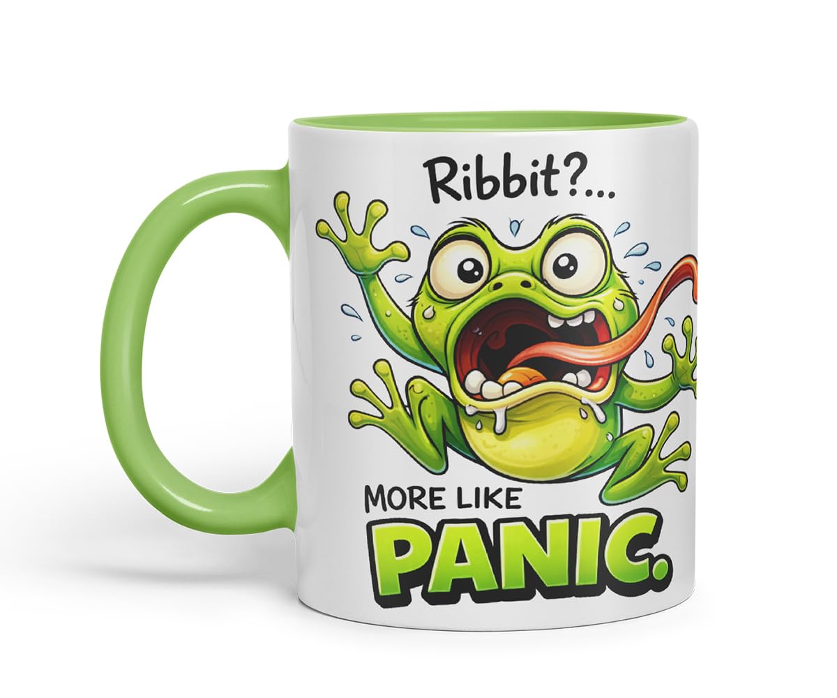 Vixar Ribbit More Like Panic Funny Frog Mug – Coloured Ceramic Mug Cup Gift, 11oz (Black)