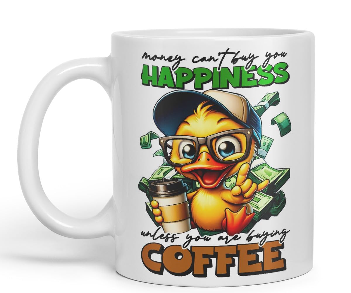 Vixar Mug with Text: Money Can’t Buy You Happiness (Unless You are Buying Coffee) Coloured Ceramic Mug Cup 11oz Funny Sarcastic Gift (Black)