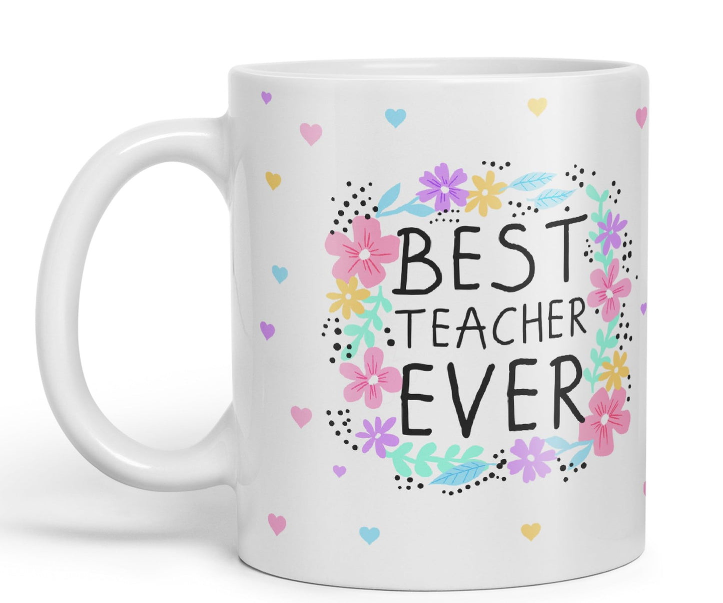 Vixar Best Teacher Ever Flowers, Ceramic 330 ml 11oz Coloured Mug Cup, Teacher Gift from Kids, School Gift, end of Year for Coffee Tea (T4)