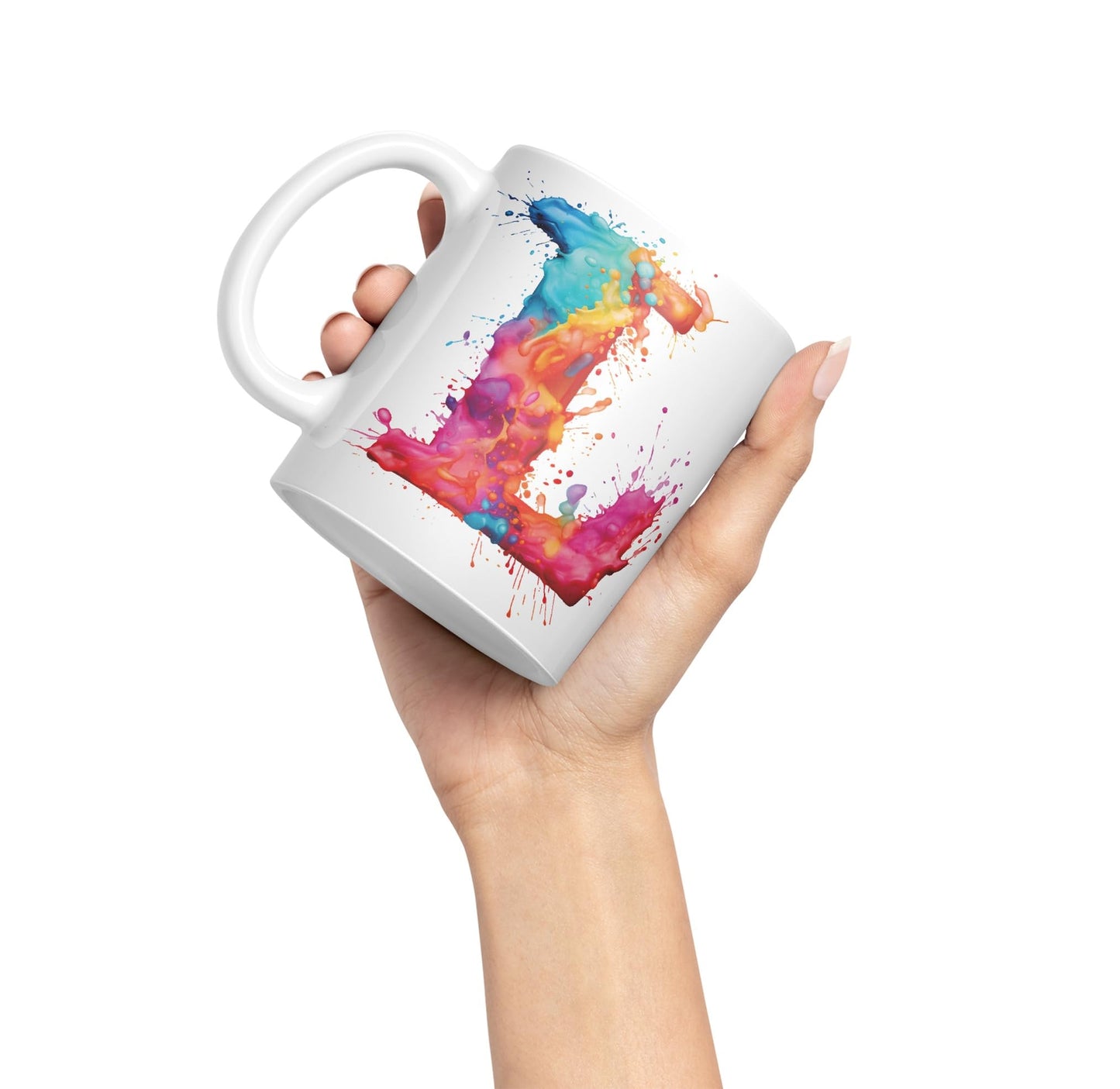 Letter L mug, Alphabet Letter L Monogram watercolour Ceramic Coloured Mug Cup for Tea Coffee Hot brew 330ml 11Oz Gift