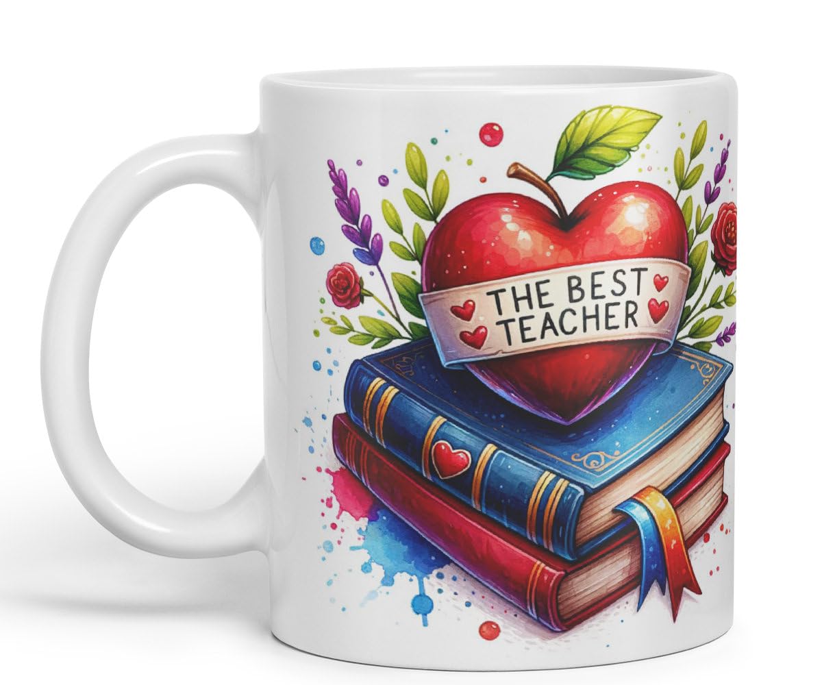 Vixar Best Teacher Mug Thank You, End of School Gift Ceramic Coloured Mug Cup for Tea Coffee Hot Brew 330ml 11Oz Gift BT4