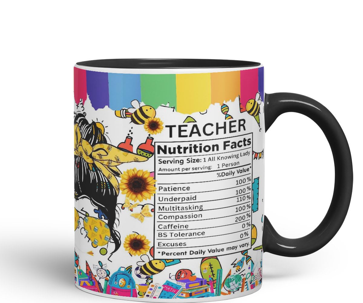 Vixar Teacher Nutrition Facts #teacherlife Mug Thank You, End of School Gift Ceramic Coloured Mug Cup for Tea Coffee Hot Brew 330ml 11Oz Gift TF2