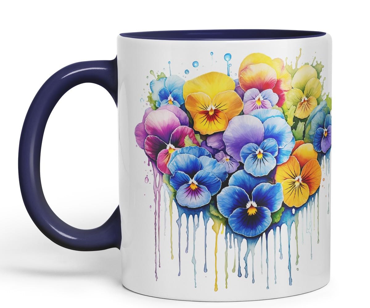 Vixar Pansy Cottage Garden Mug Coloured Ceramic Mug Cup Gift, 11oz (Gold Yellow)
