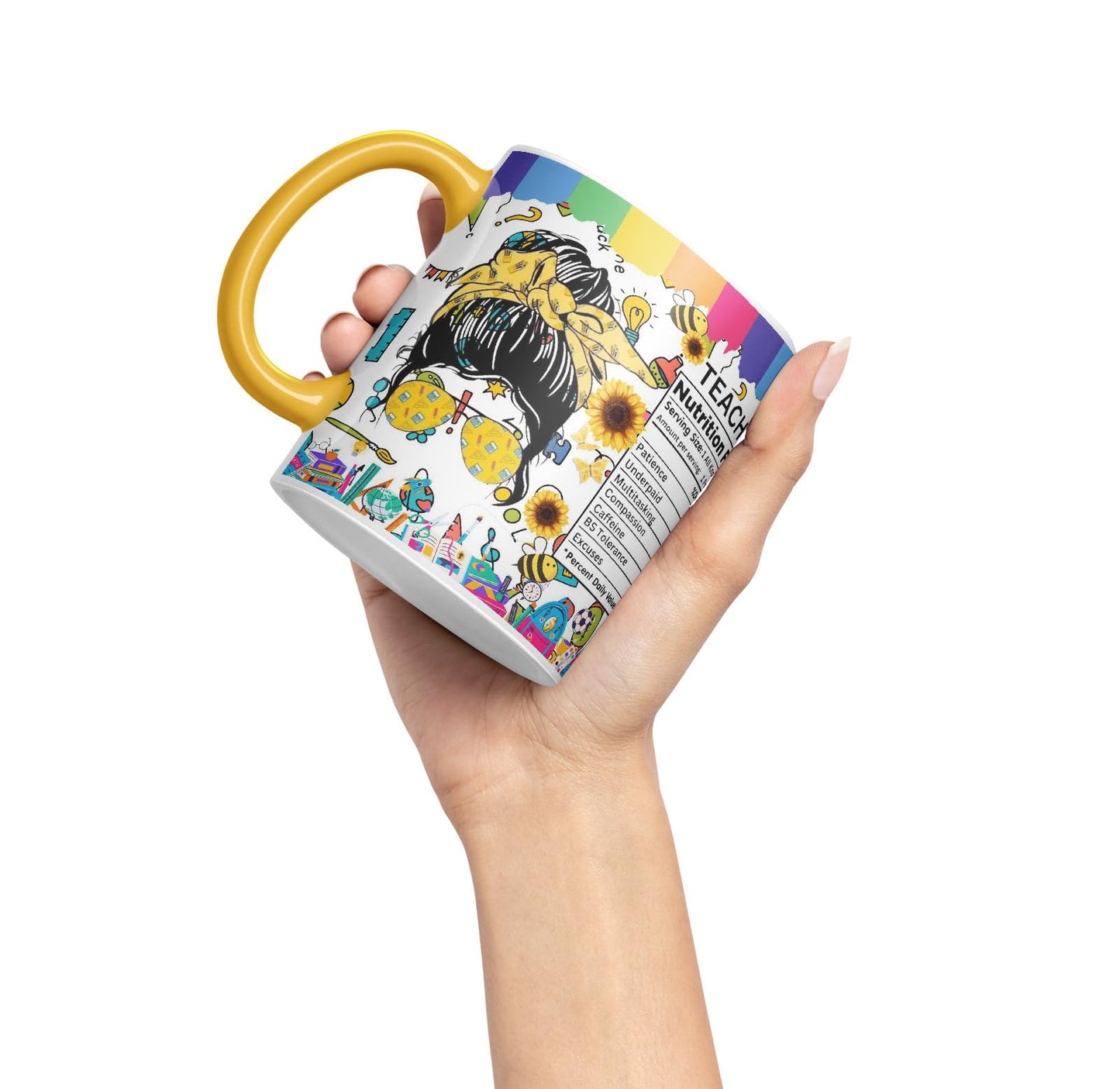 Vixar Teacher Nutrition Facts #teacherlife Mug Thank You, End of School Gift Ceramic Coloured Mug Cup for Tea Coffee Hot Brew 330ml 11Oz Gift TF2