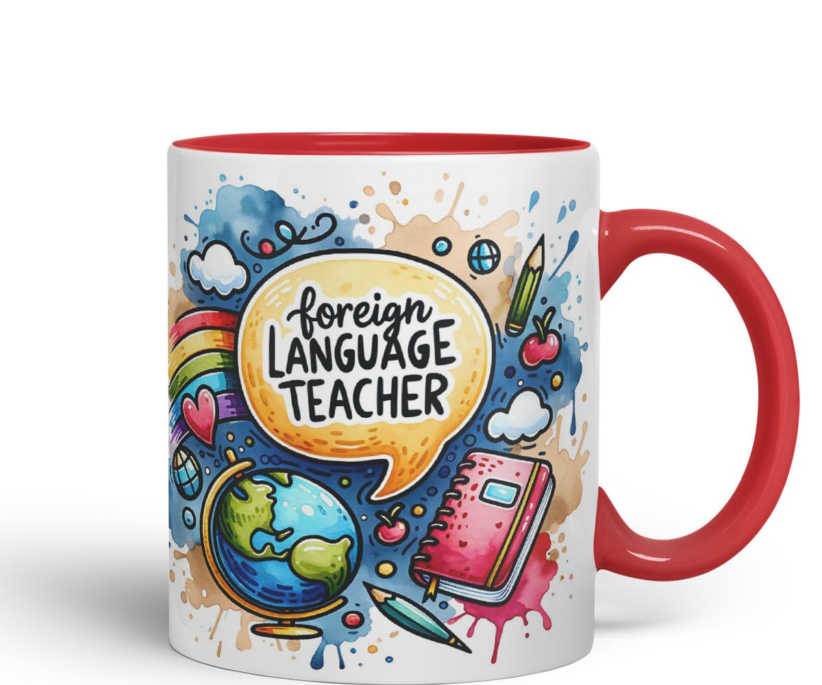 Vixar Foreign Language Teacher Teacher Mug Thank You, End of School Gift Ceramic Coloured Mug Cup for Tea Coffee Hot Brew 330ml 11Oz Gift