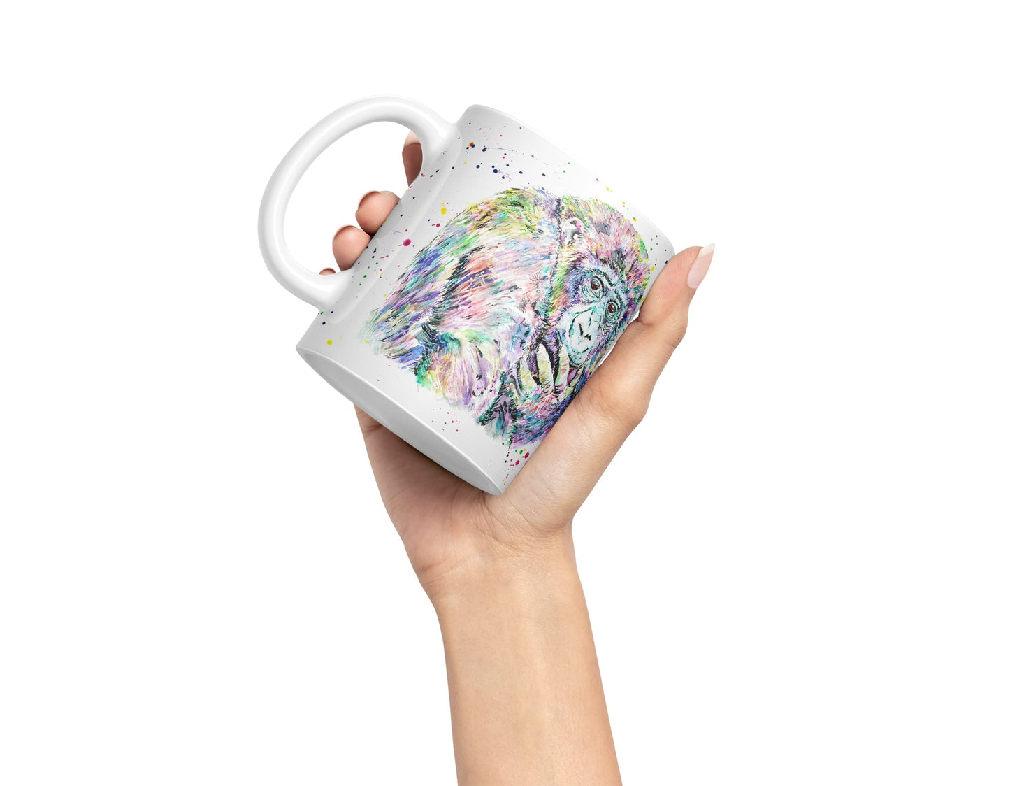 Vixar Gorilla Ape Monkey Animals Watercolour Art Coloured Mug Cup Gift Birthday Work Office Tea Coffee