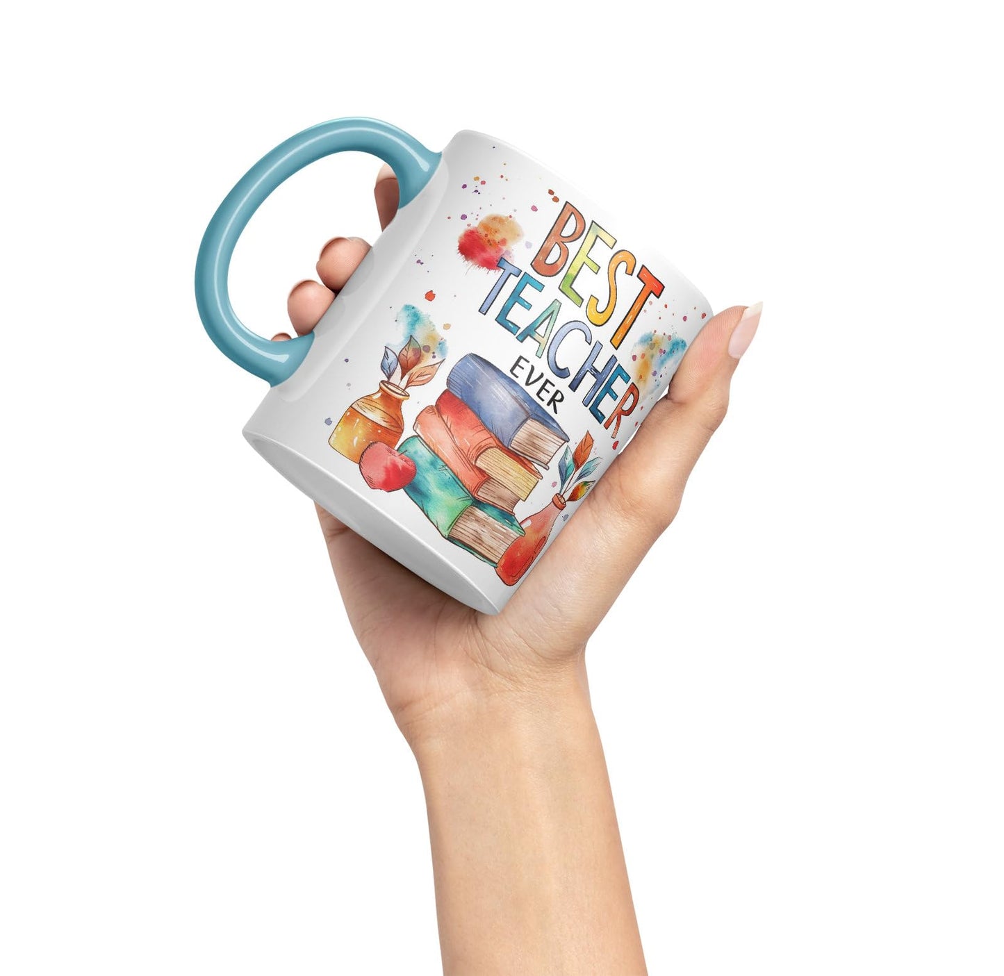 Vixar Best Teacher Mug Thank You, End of School Gift Ceramic Coloured Mug Cup for Tea Coffee Hot Brew 330ml 11Oz Gift Bta2