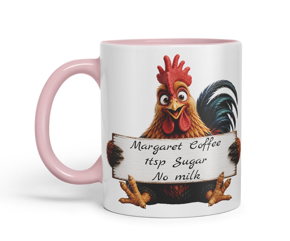 Vixar Personalised Cockerel Mug with Name or Custom Message – Cute Animal Coloured Ceramic Mug Cup Gift, 11oz (Black)
