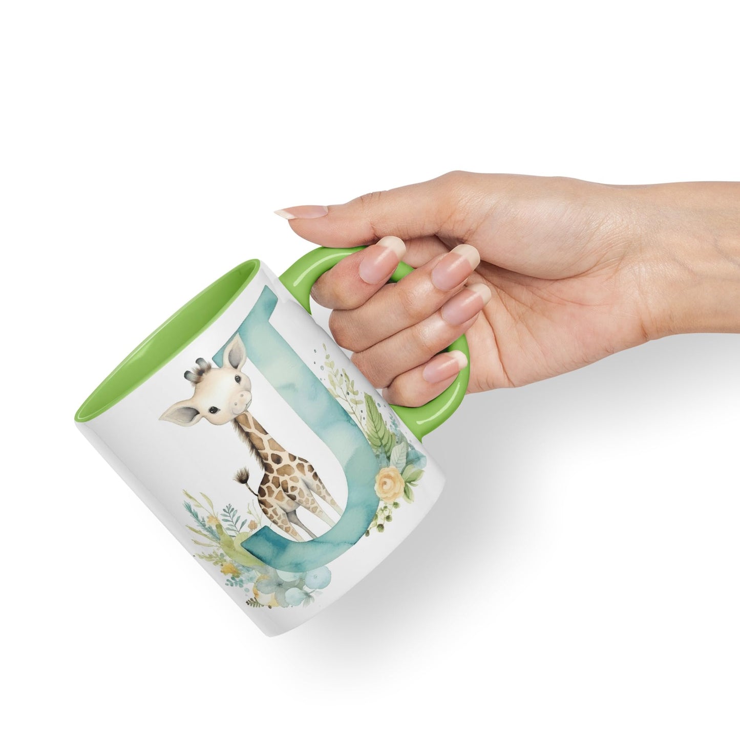 Letter J mug, Animals Alphabet Letter J Monogram animal for kids Ceramic Coloured Mug Cup for Tea Coffee Hot brew 330ml 11Oz Gift