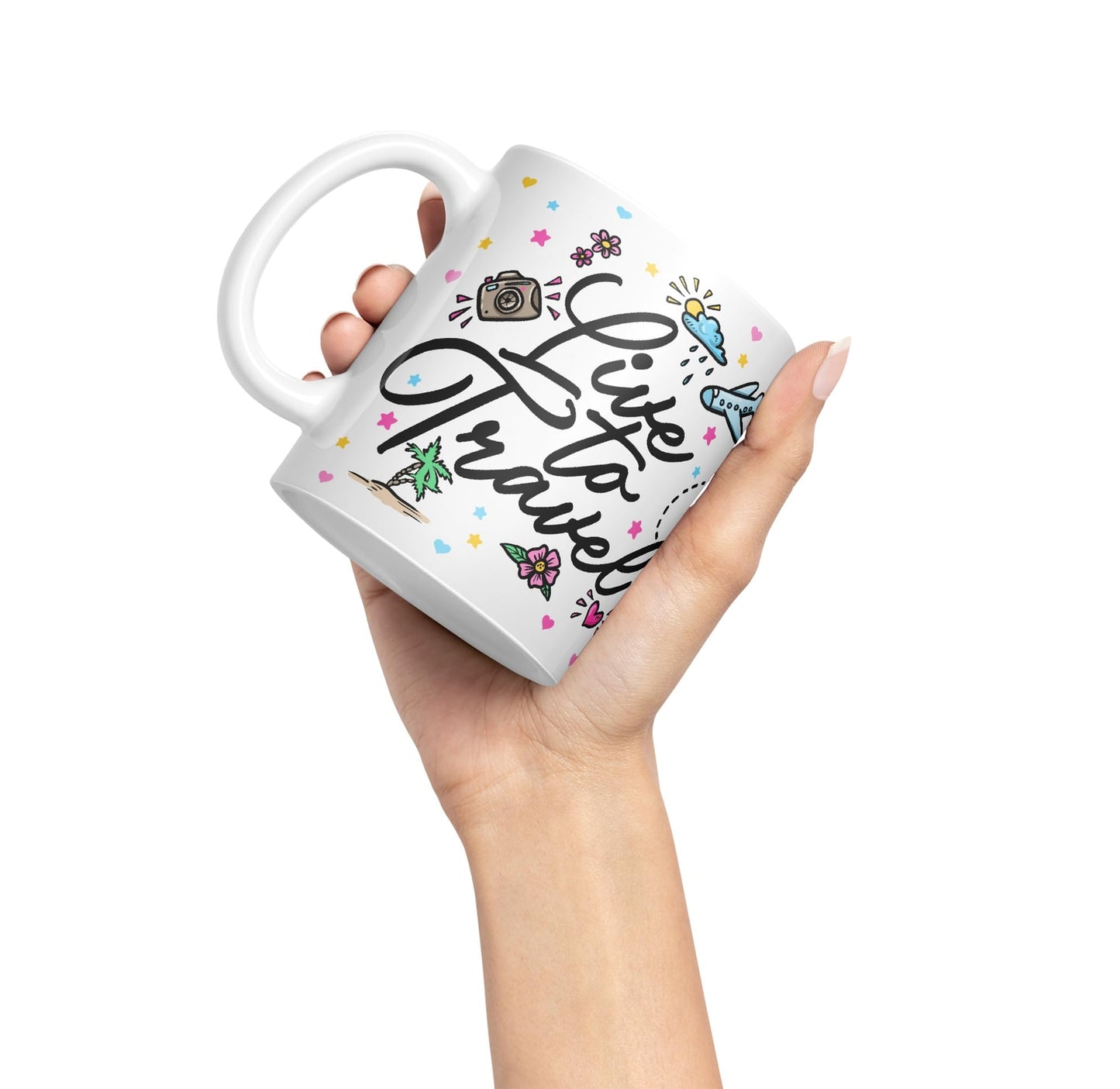 Vixar I Love Travel Live to Travel Coloured Ceramic Mug Cup Gift 330ml 11oz Work Office Tea Coffee Gift Traveler