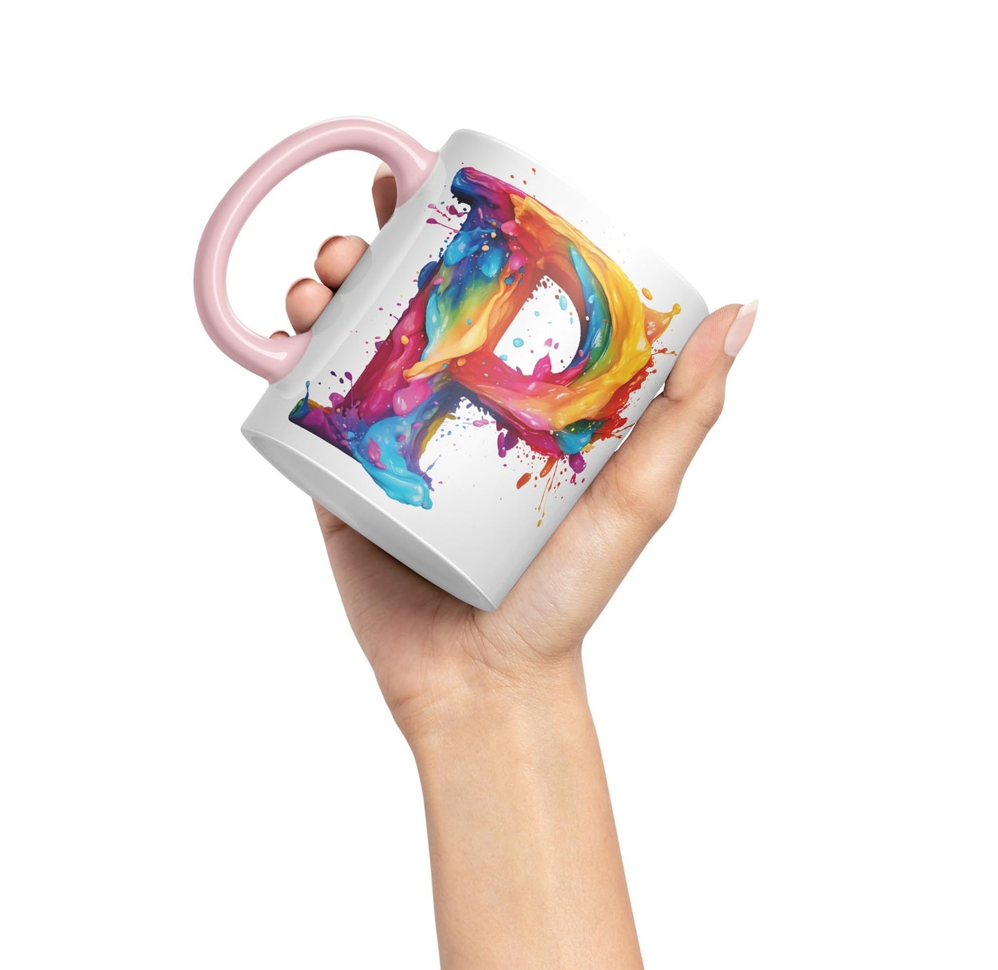 Letter P mug, Alphabet Letter P Monogram watercolour Ceramic Coloured Mug Cup for Tea Coffee Hot brew 330ml 11Oz Gift
