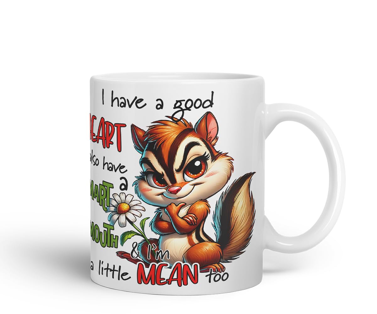 Vixar I Have a Good Heart But This Mouth Funny Squirrel – Coloured Ceramic Mug Cup Gift, 11oz (Black)