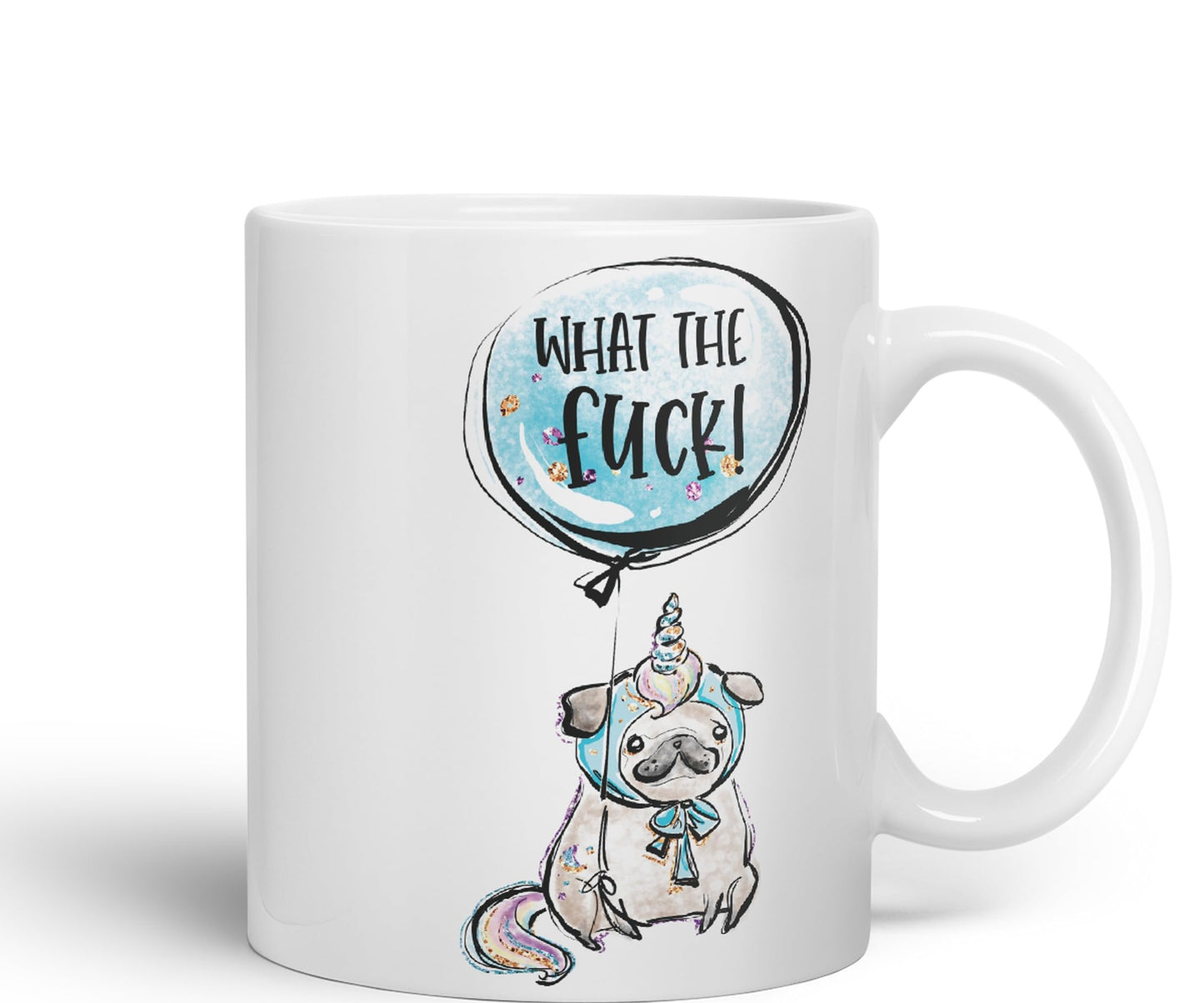 What The f…. Dog Unicorn Sarcastic Joke Gift Ceramic Coloured Mug Cup for Tea Coffee Hot Brew 330ml 11Oz