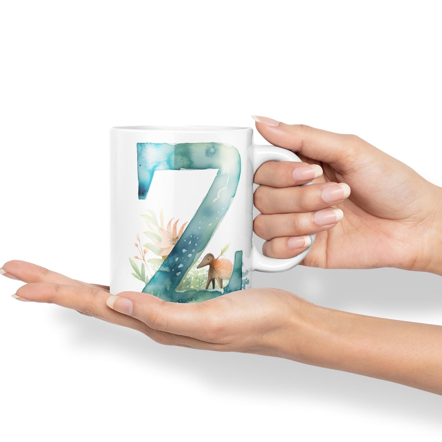 Letter Z mug, Animals Alphabet Letter Z Monogram animal for kids Ceramic Coloured Mug Cup for Tea Coffee Hot brew 330ml 11Oz Gift