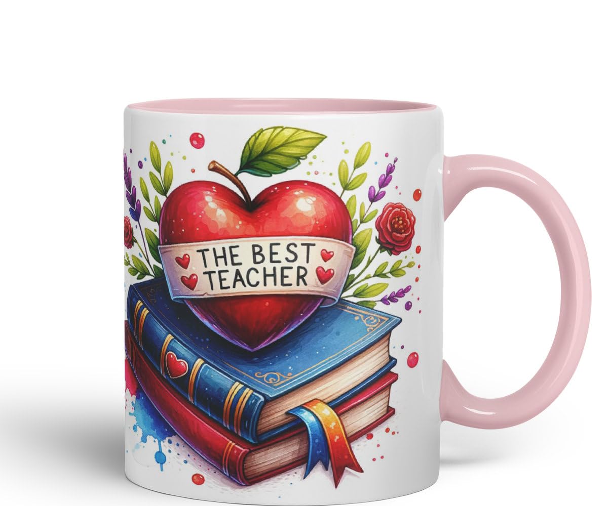 Vixar Best Teacher Mug Thank You, End of School Gift Ceramic Coloured Mug Cup for Tea Coffee Hot Brew 330ml 11Oz Gift BT4