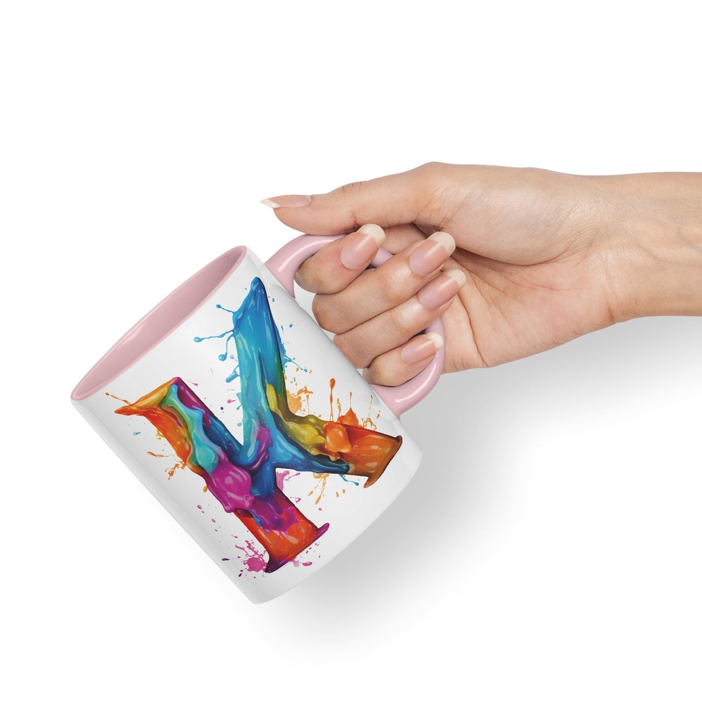 Letter K mug, Alphabet Letter K Monogram watercolour Ceramic Coloured Mug Cup for Tea Coffee Hot brew 330ml 11Oz Gift