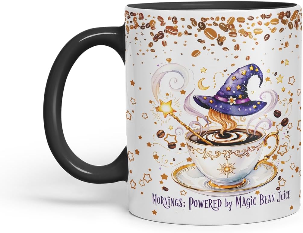 Vixar Magic Bean Juice Coffee Mug – Coloured Ceramic Mug Cup Gift, 11oz (Black)