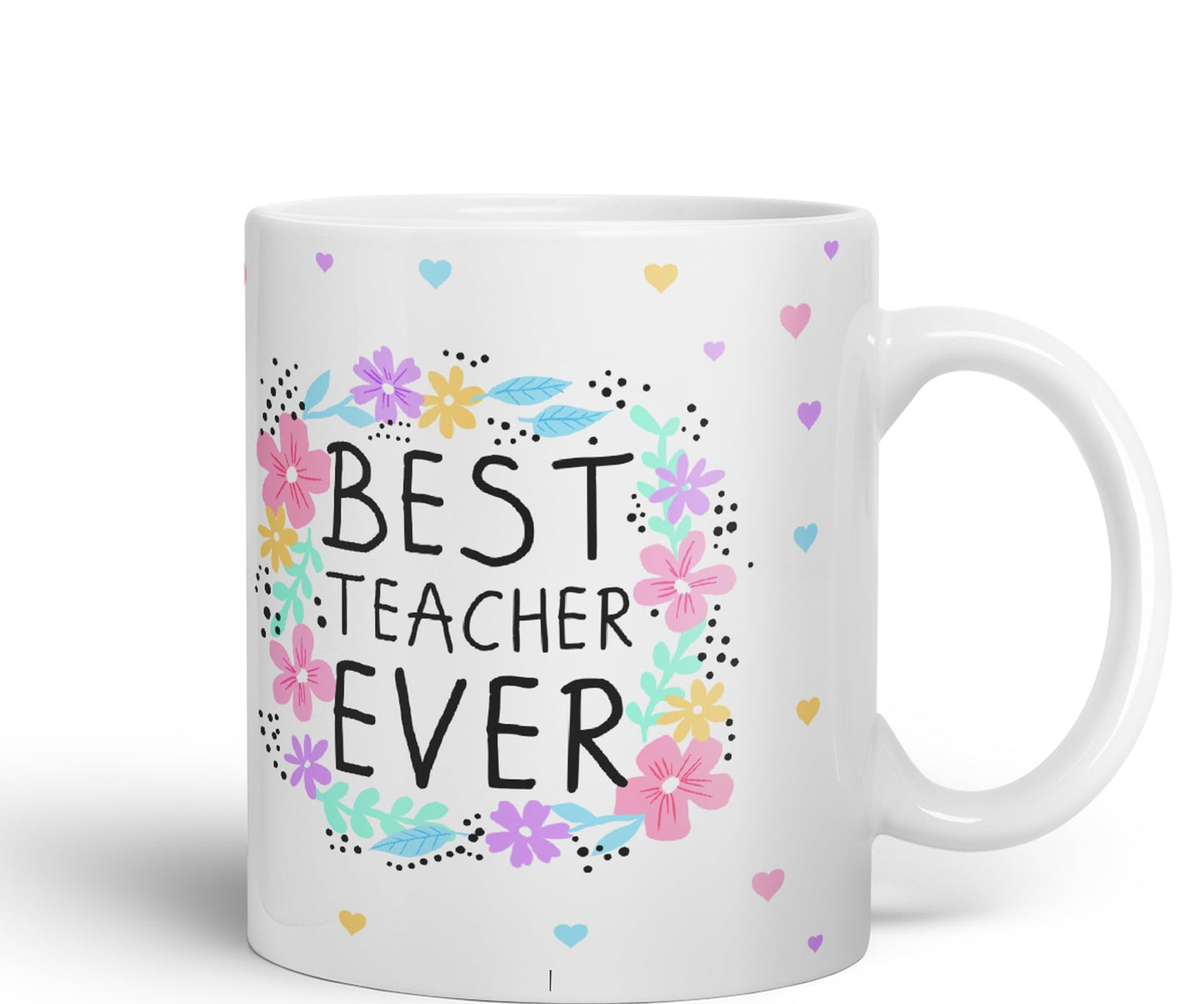 Vixar Best Teacher Ever Flowers, Ceramic 330 ml 11oz Coloured Mug Cup, Teacher Gift from Kids, School Gift, end of Year for Coffee Tea (T4)