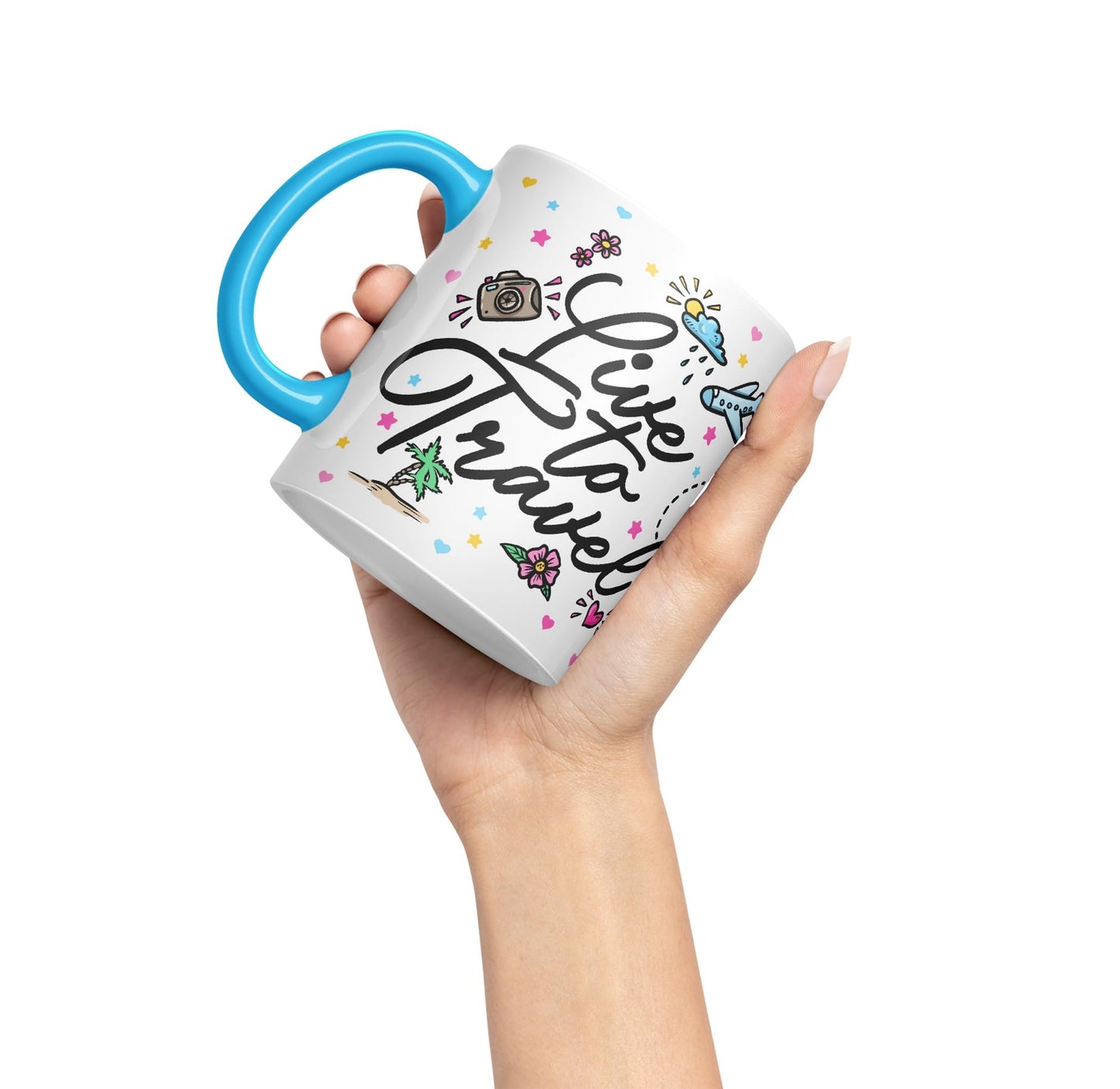 Vixar I Love Travel Live to Travel Coloured Ceramic Mug Cup Gift 330ml 11oz Work Office Tea Coffee Gift Traveler