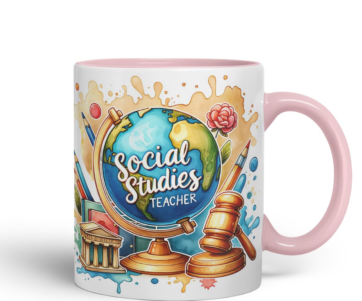 Vixar Social Studies Teacher Mug Thank You, End of School Gift Ceramic Coloured Mug Cup for Tea Coffee Hot Brew 330ml 11Oz Gift