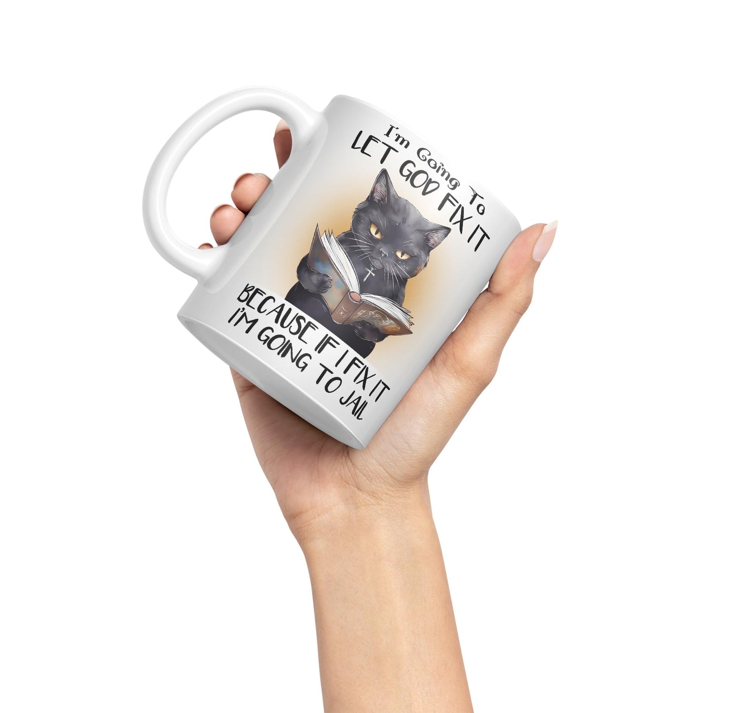 Vixar I'm Going to LET GOD FIX IT, Cats Sarcastic Joke Ceramic Coloured Mug Cup for Tea Coffee Hot Brew 330ml 11Oz