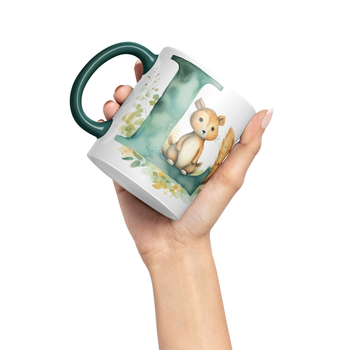 Letter L mug, Animals Alphabet Letter L Monogram animal for kids Ceramic Coloured Mug Cup for Tea Coffee Hot brew 330ml 11Oz Gift