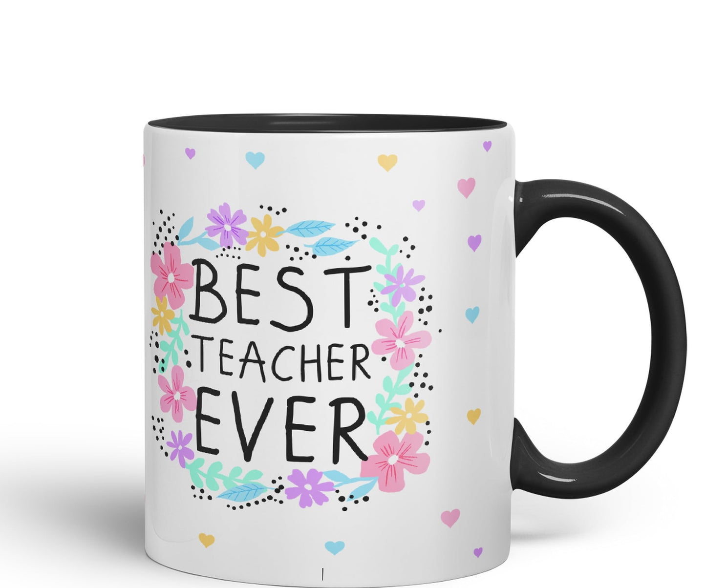 Vixar Best Teacher Ever Flowers, Ceramic 330 ml 11oz Coloured Mug Cup, Teacher Gift from Kids, School Gift, end of Year for Coffee Tea (T4)