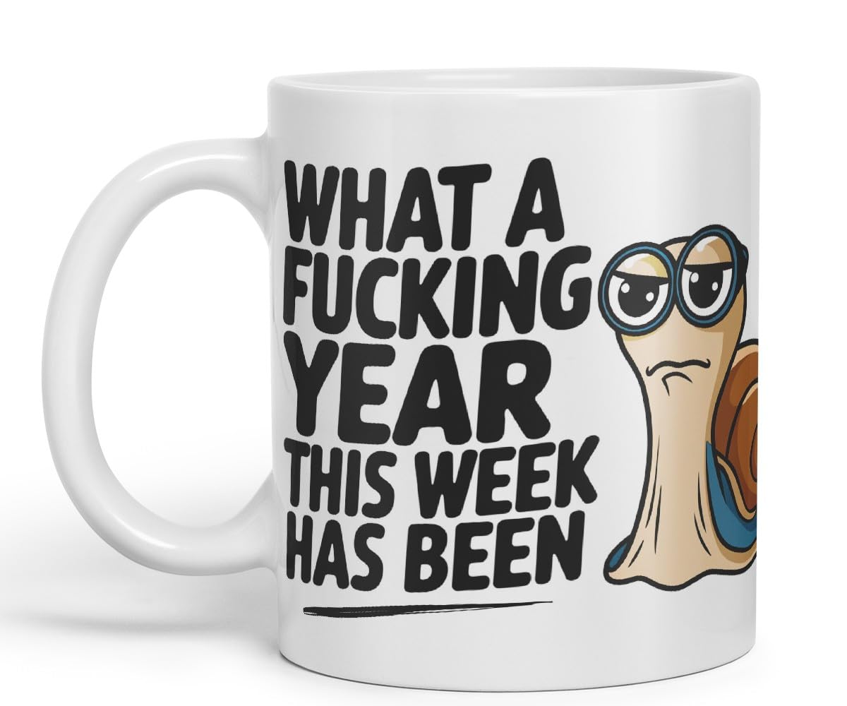 Vixar What A F** Year This Week Has Been Sarcastic Snail Coloured Ceramic Mug Cup Gift, 11oz (Black)
