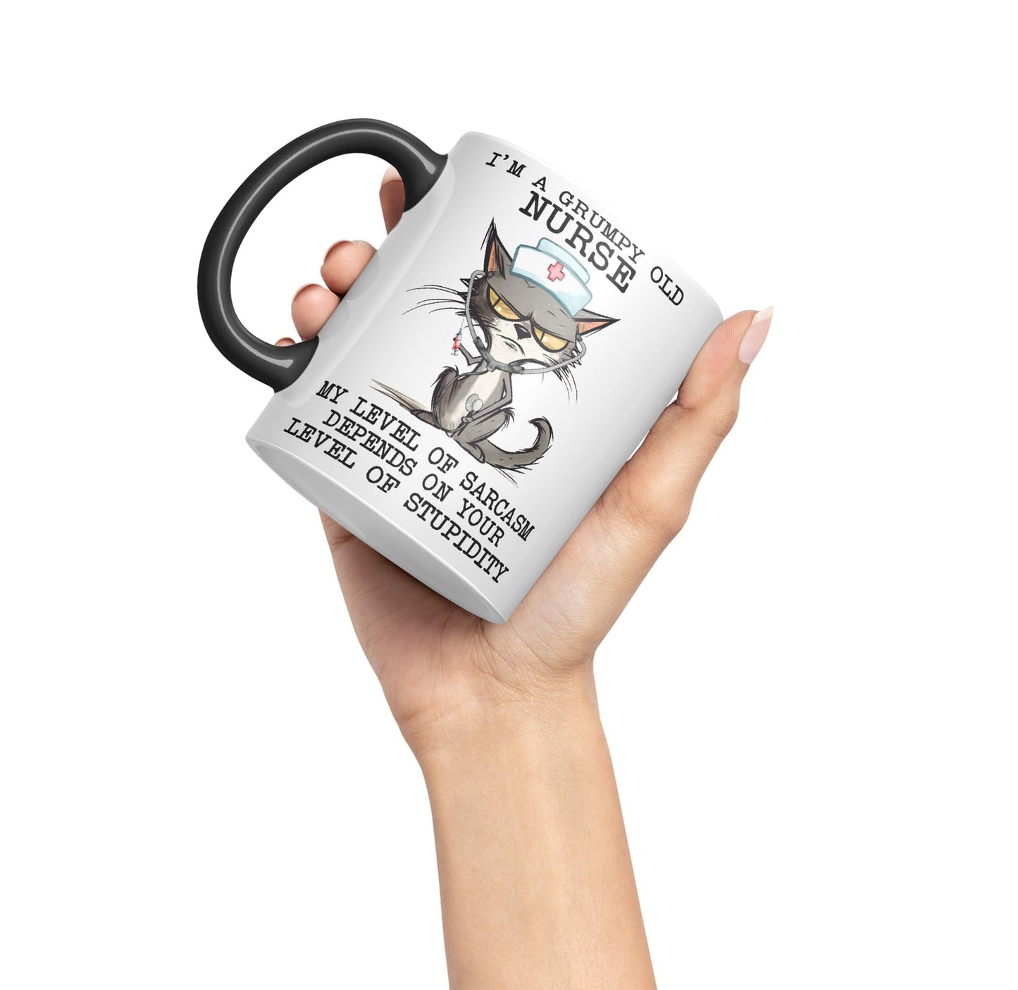 Vixar I'm A Grumpy Old Nurse My Level of Sarcasm Depends on Your Level of Stupidity Cats Sarcastic Joke Ceramic Coloured Mug Cup for Tea Coffee Hot Brew 330ml 11Oz