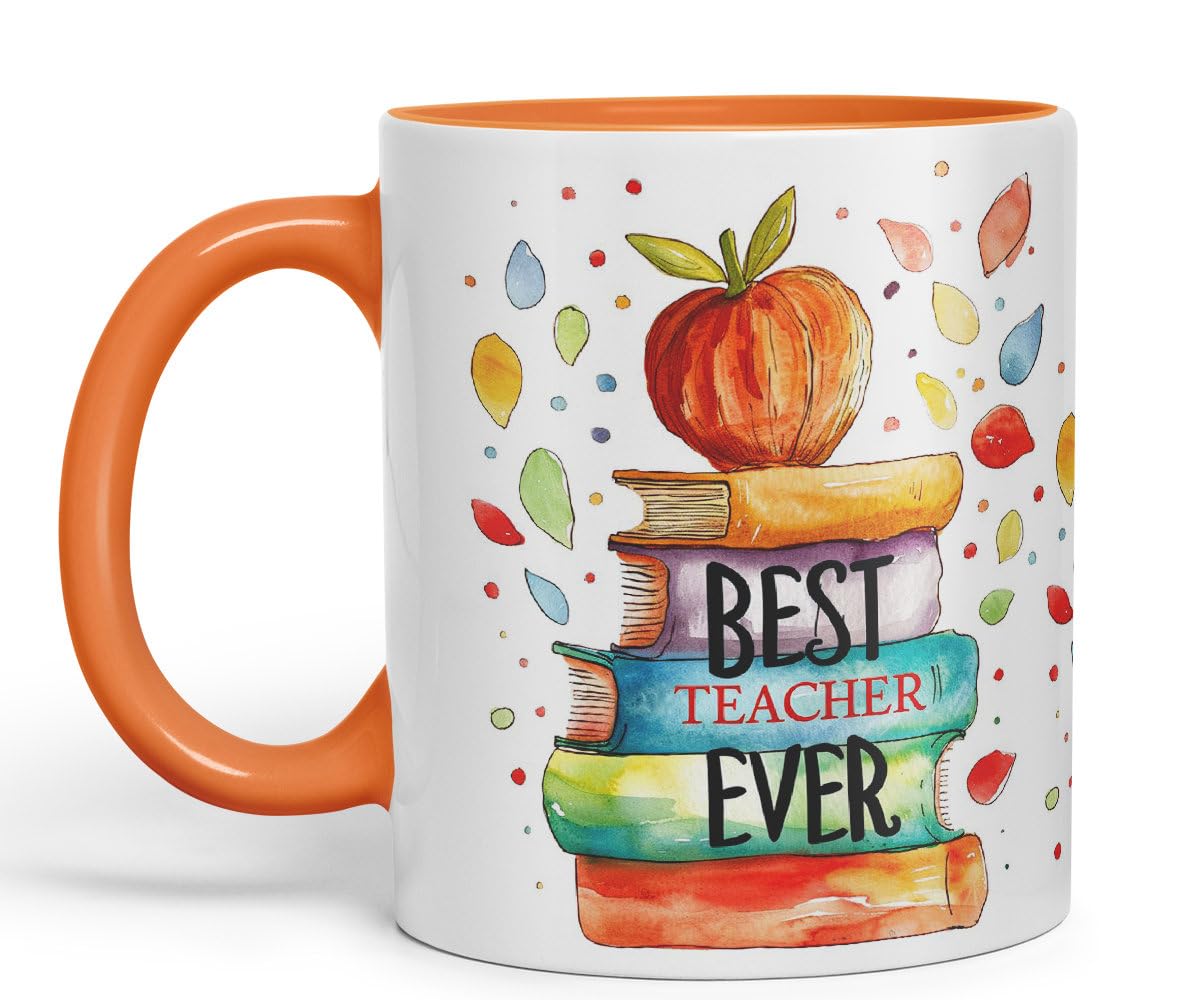 Vixar Best Teacher Mug Thank You, End of School Gift Ceramic Coloured Mug Cup for Tea Coffee Hot Brew 330ml 11Oz Gift Bta1