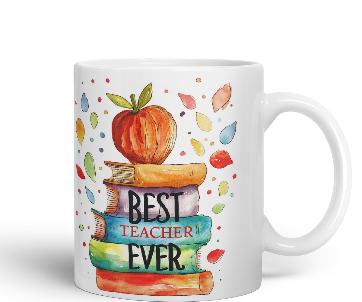 Vixar Best Teacher Mug Thank You, End of School Gift Ceramic Coloured Mug Cup for Tea Coffee Hot Brew 330ml 11Oz Gift Bta1