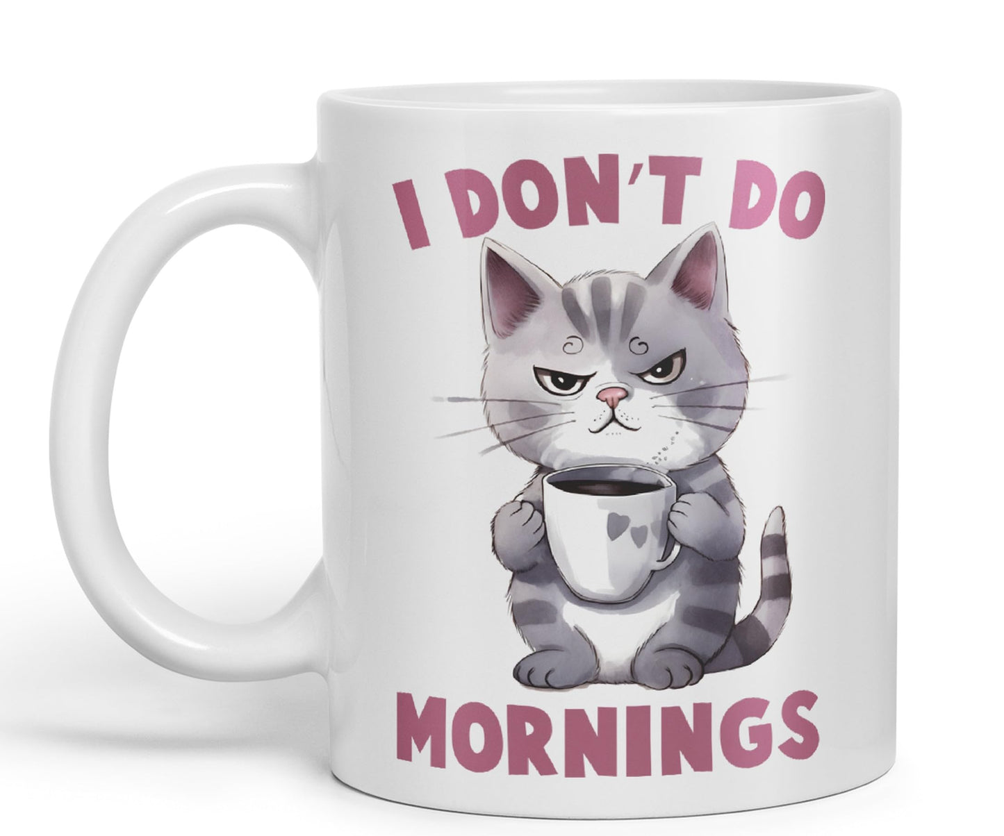 Vixar I Don't Do Mornings Cats Sarcastic Joke Ceramic Coloured Mug Cup for Tea Coffee Hot Brew 330ml 11oz