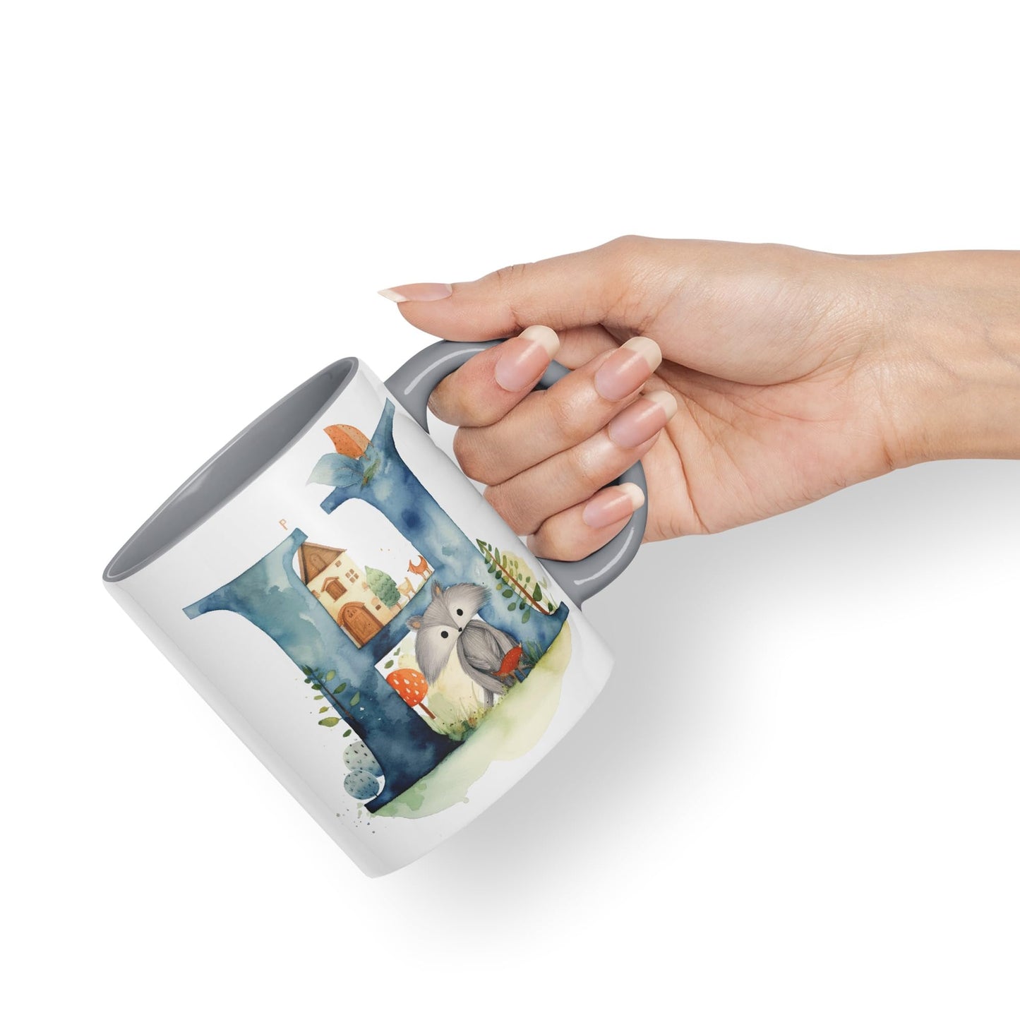 Letter H mug, Animals Alphabet Letter H Monogram animal for kids Ceramic Coloured Mug Cup for Tea Coffee Hot brew 330ml 11Oz Gift
