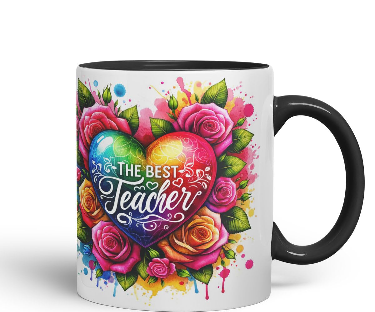 Vixar Best Teacher Mug Thank You, End of School Gift Ceramic Coloured Mug Cup for Tea Coffee Hot Brew 330ml 11Oz Gift BT3