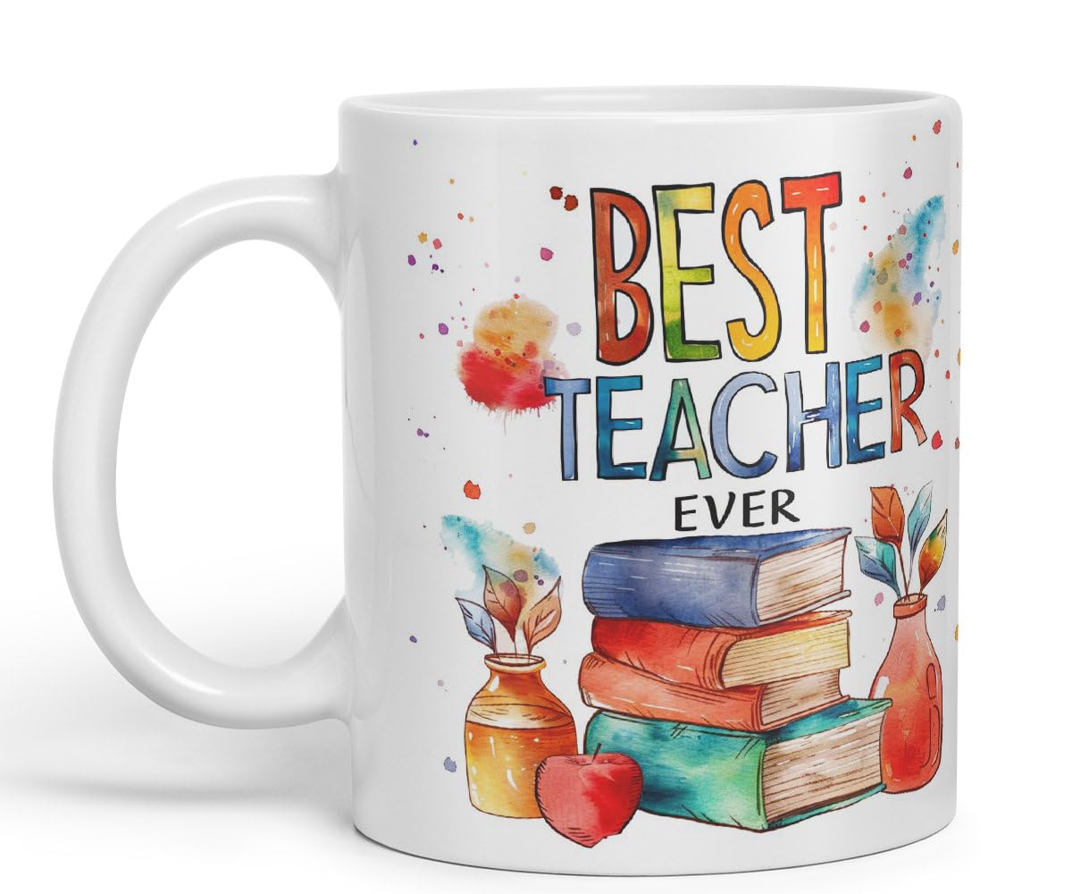 Vixar Best Teacher Mug Thank You, End of School Gift Ceramic Coloured Mug Cup for Tea Coffee Hot Brew 330ml 11Oz Gift Bta2
