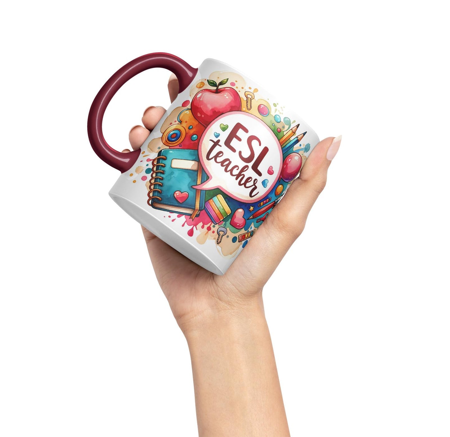 Vixar ESL Teacher Mug Thank You, End of School Gift Ceramic Coloured Mug Cup for Tea Coffee Hot Brew 330ml 11Oz Gift
